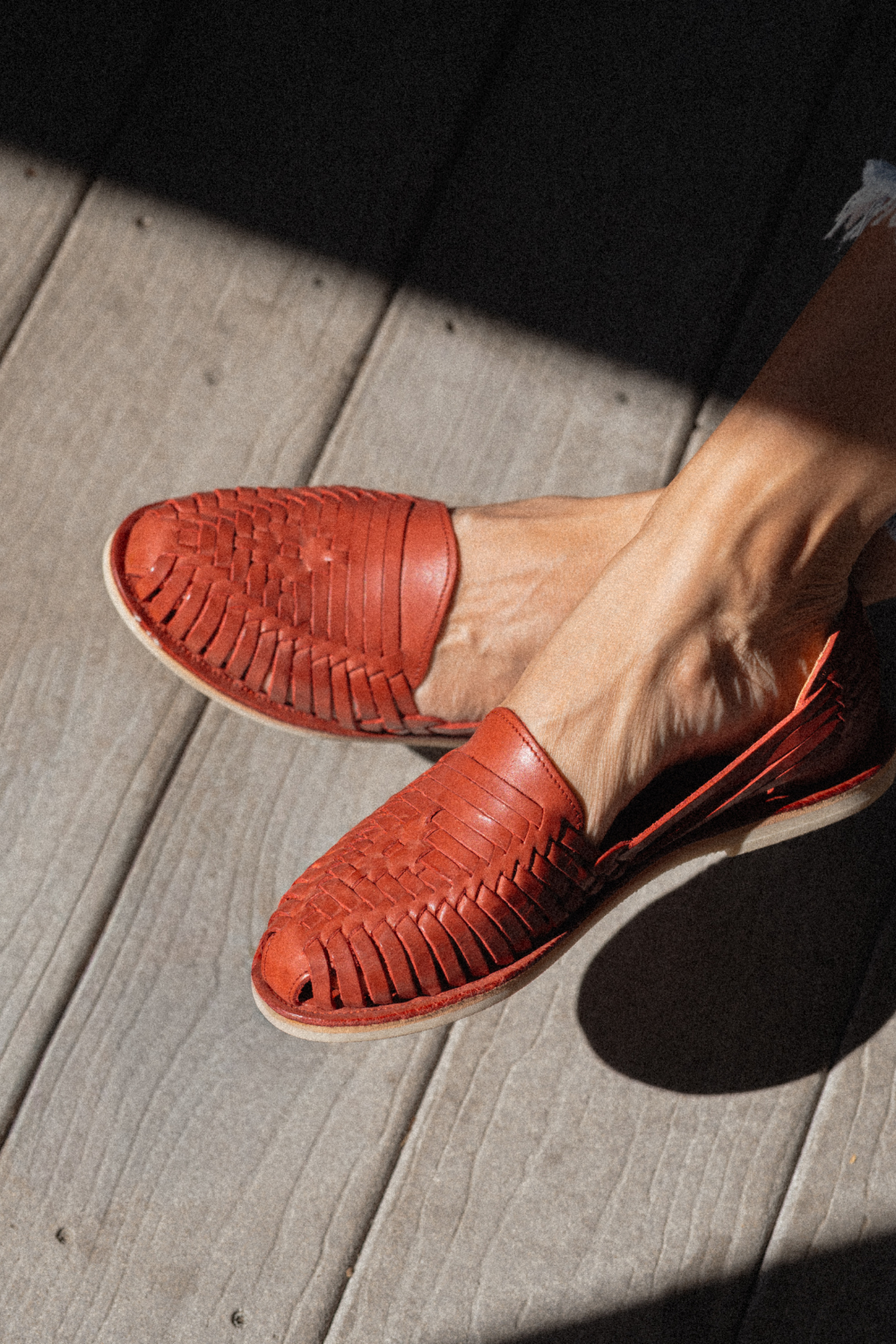 red huarache sandals