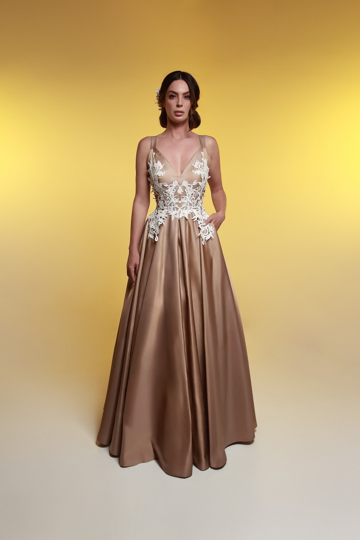 Golden Satin Wedding Dress 50th Anniversary Gown – Cadena Collective