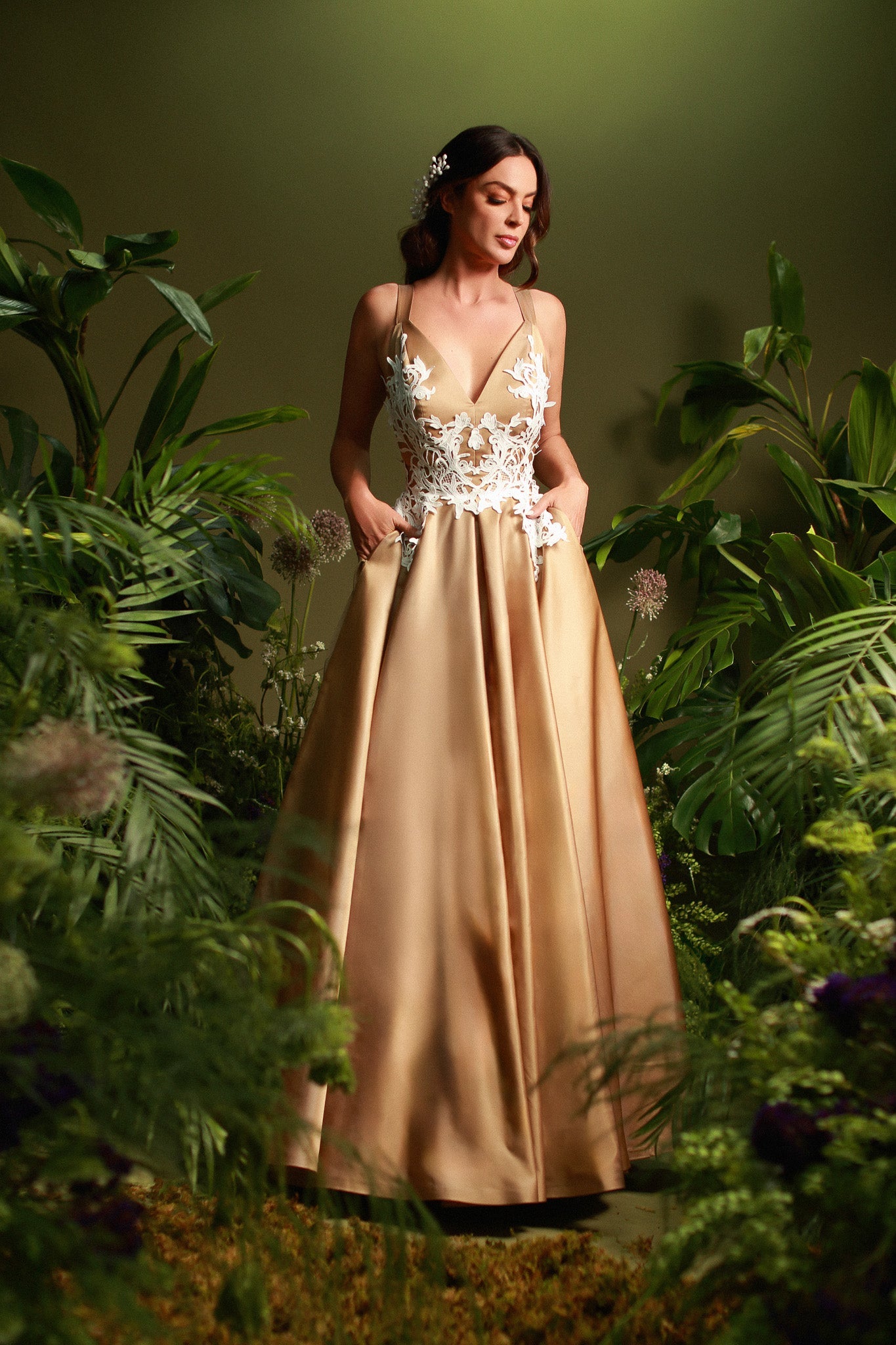 Golden Satin Wedding Dress
