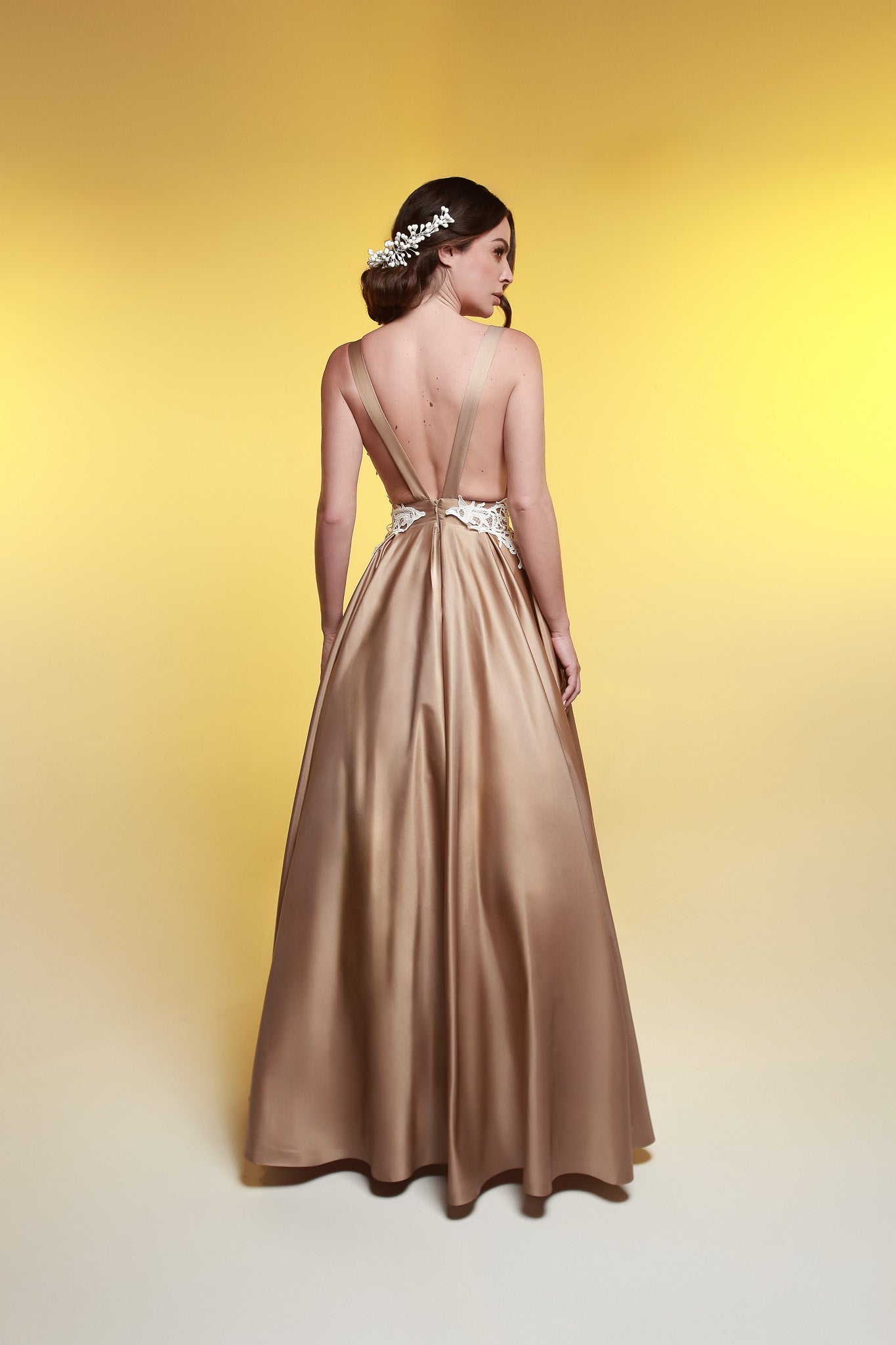 Golden Satin Wedding Dress | 50th Anniversary Gown Golden Satin Wedding Dress | 50th Anniversary Gown