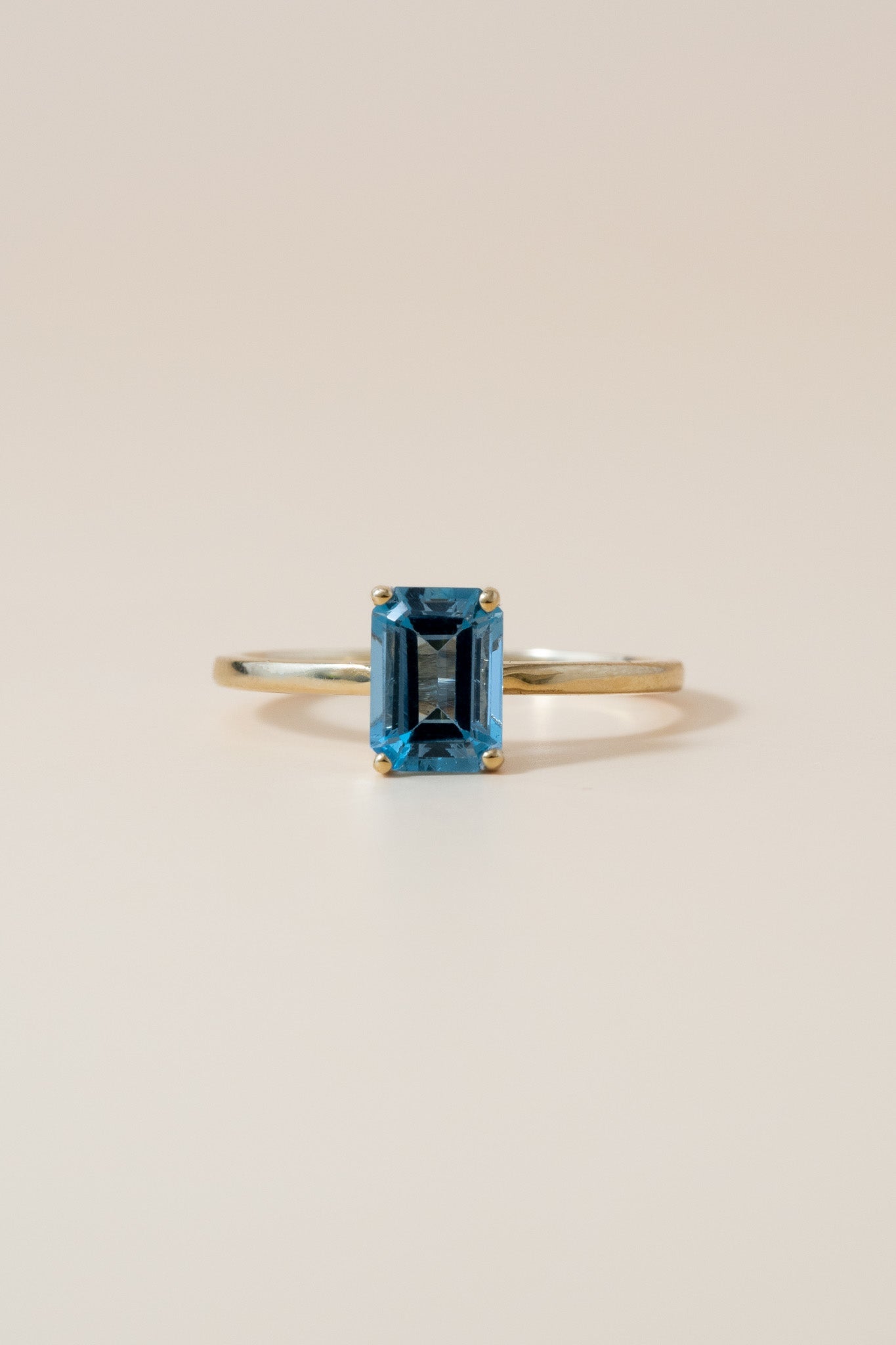 14K Emerald Cut Blue Topaz Solitaire Ring - Cadena Collective