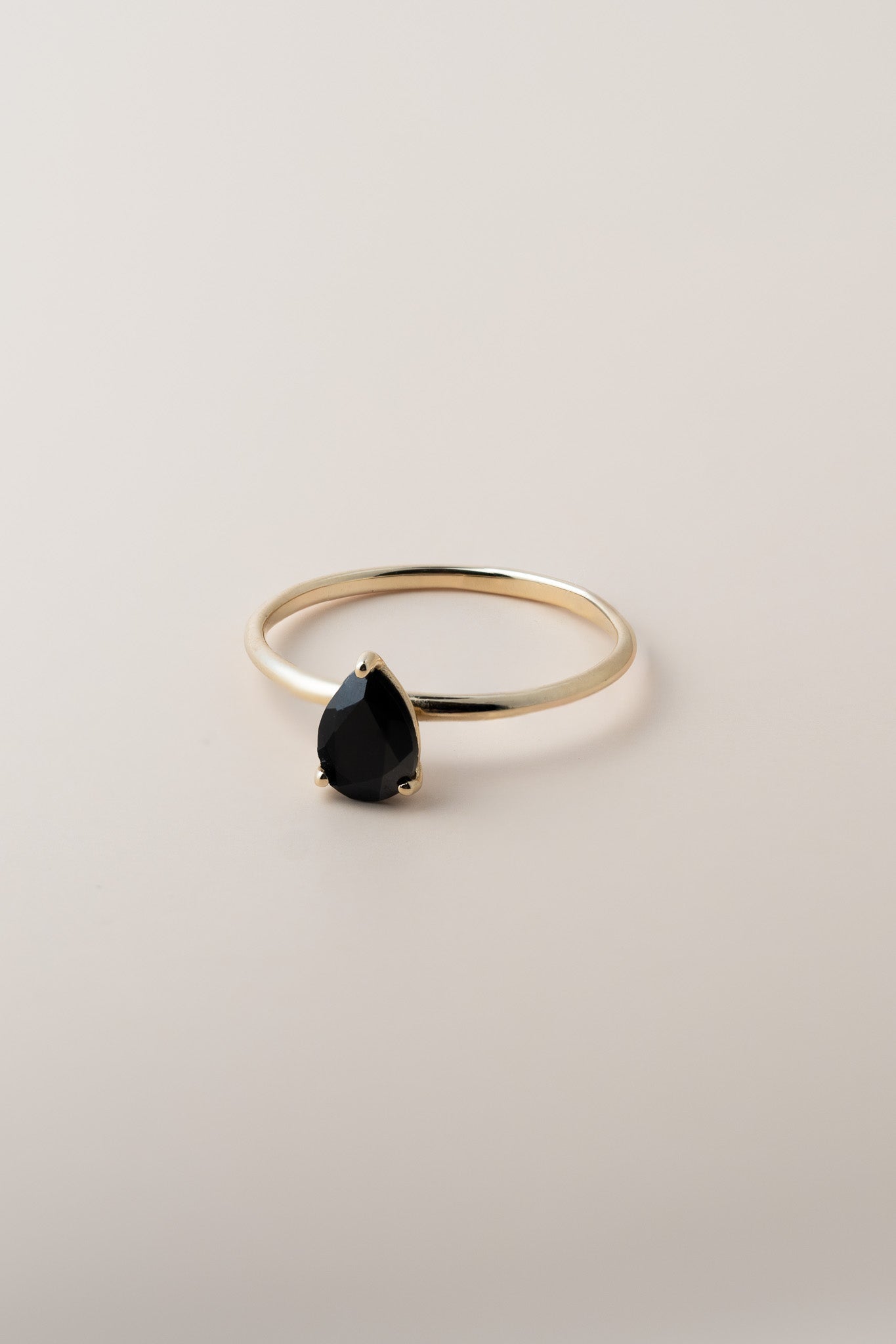 14K Onyx Pear Solitaire Ring - Cadena Collective