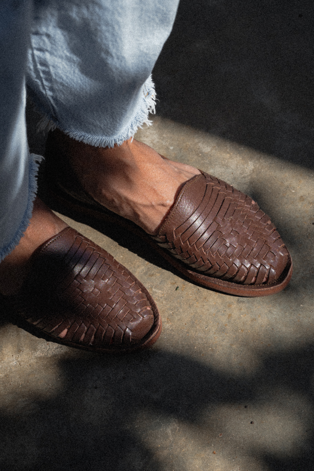 brown leather huarache sandals