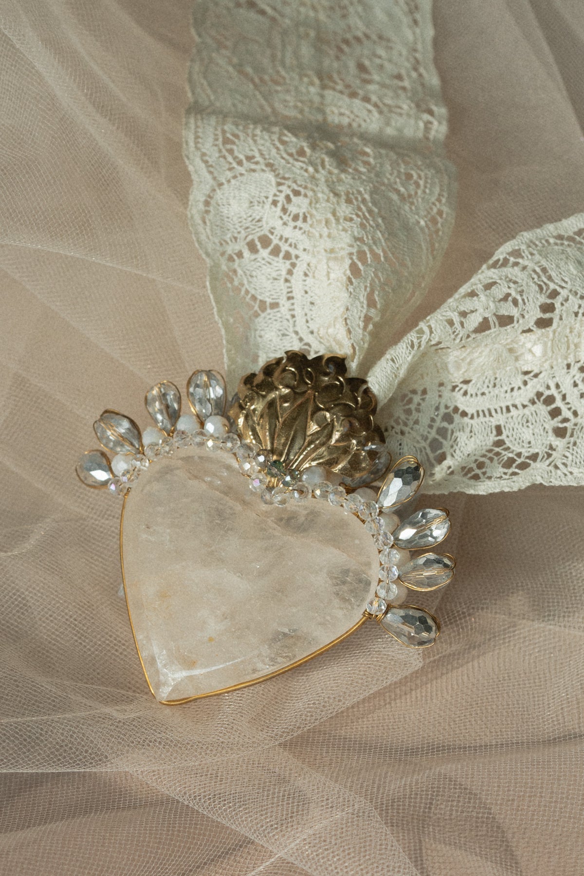 White Quartz Sacred Heart Necklace