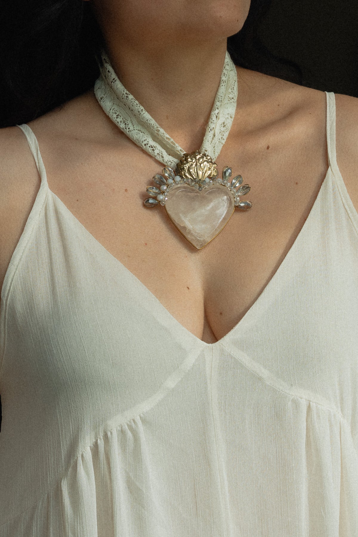 White Quartz Sacred Heart Necklace