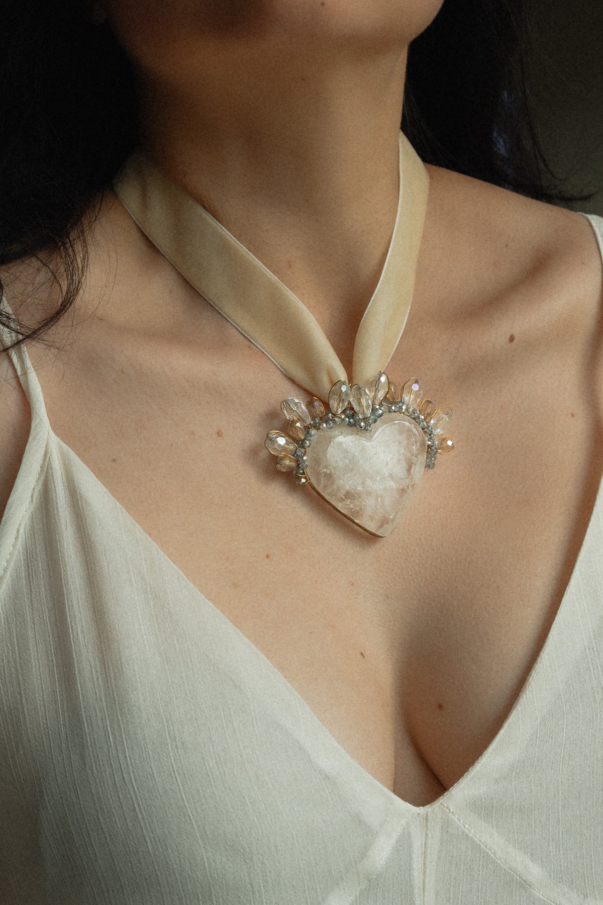 White Quartz Heart Necklace - Small