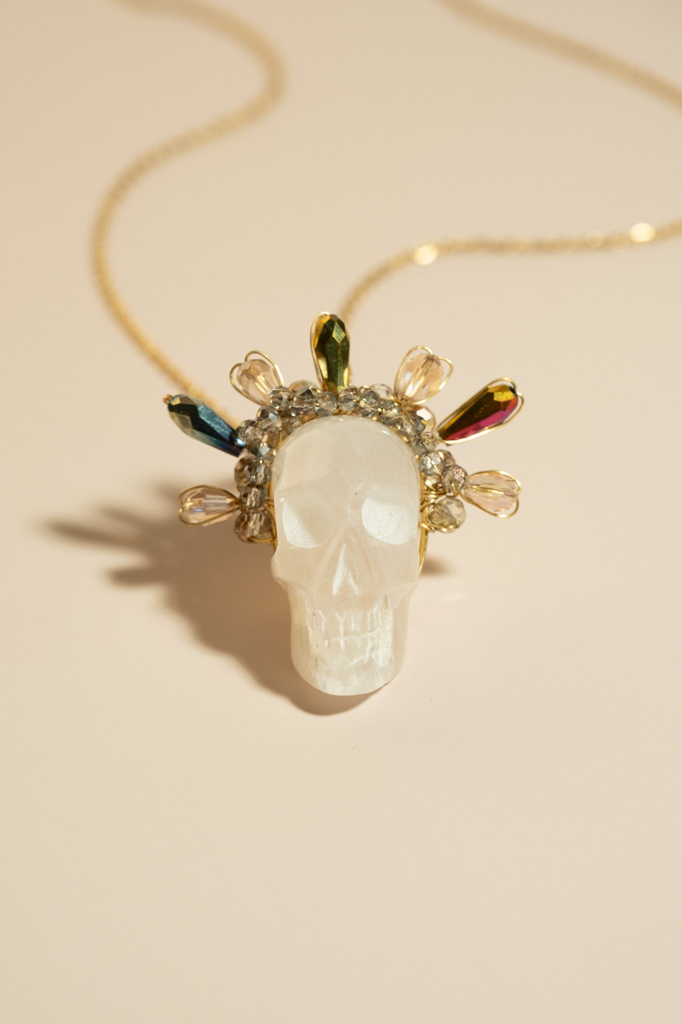 Rose Quartz Skull Necklace
