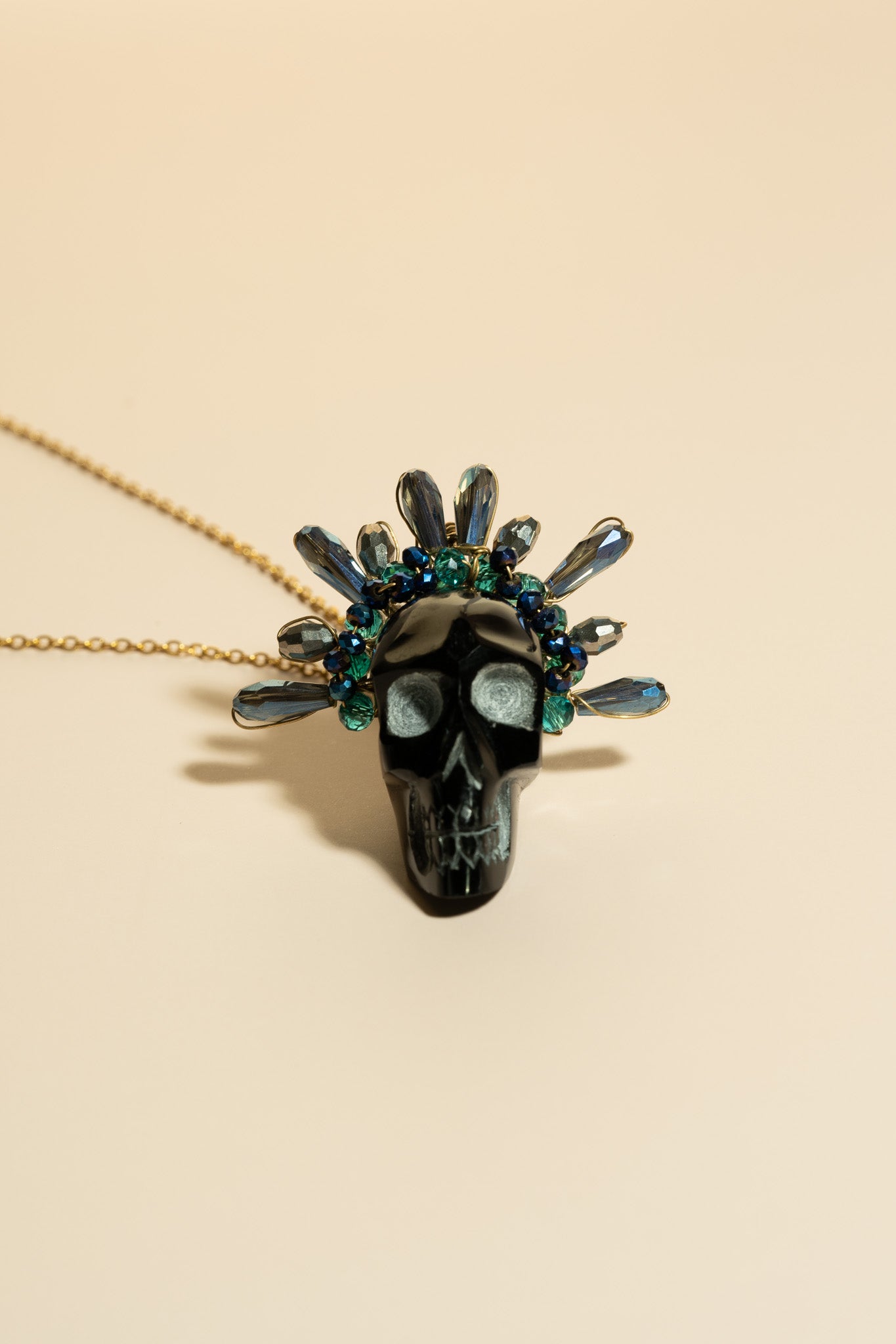 Obsidian Frida Skull Necklace