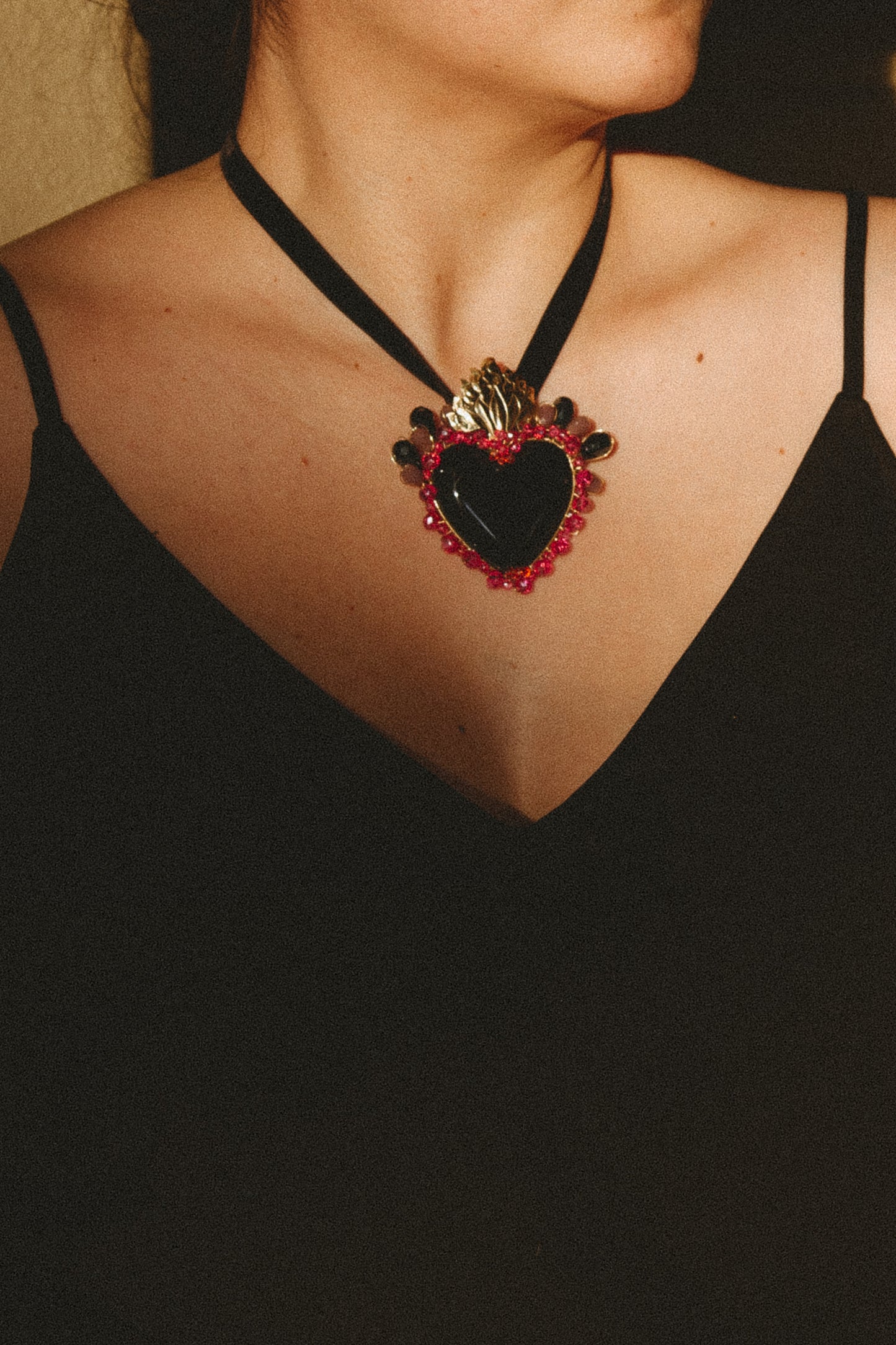 Obsidian Sacred Heart Necklace