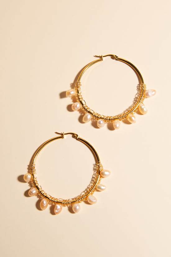 Rose Pearl Hoop Earrings