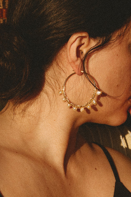Rose Pearl Hoop Earrings