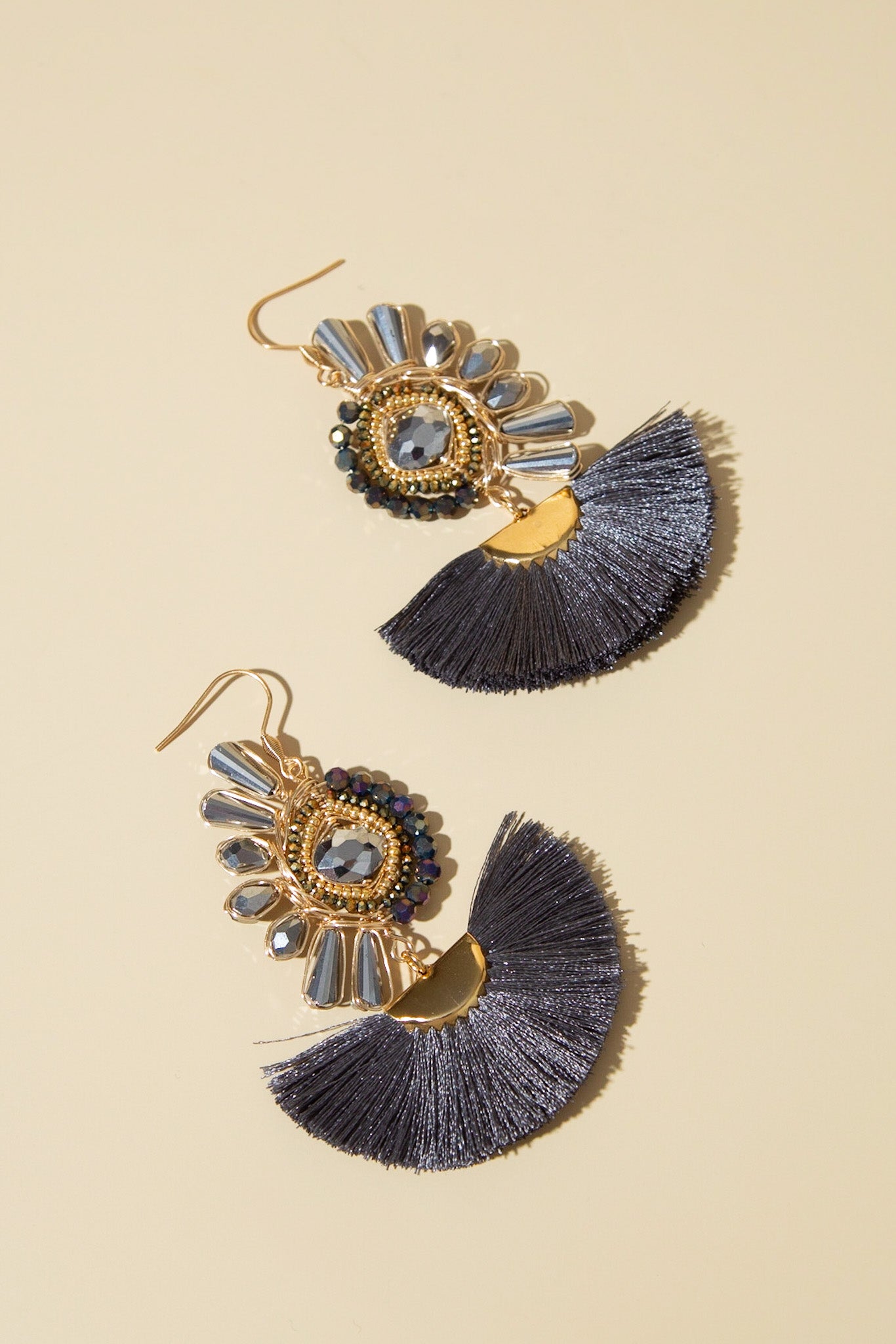Silver Luna Fan Tassel Earrings