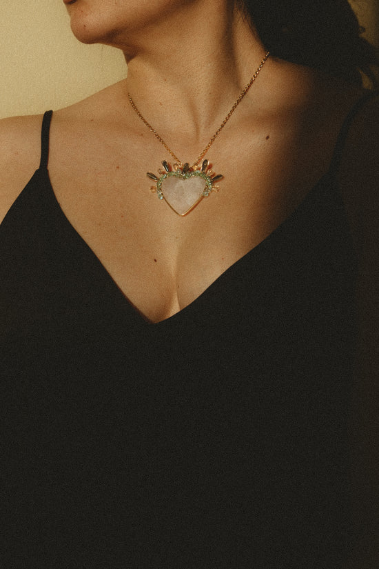 Rose Quartz Sacred Heart Necklace