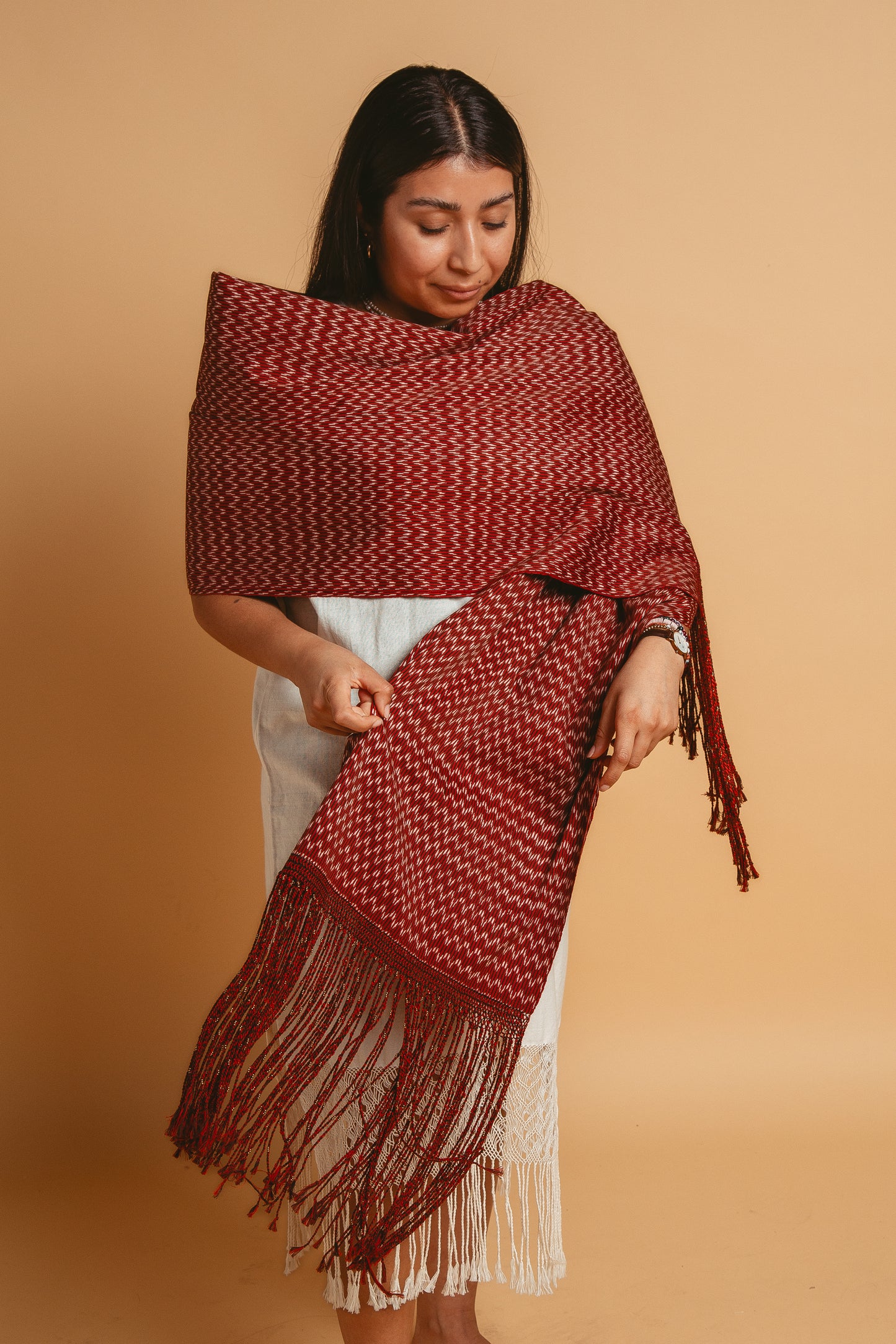 Large Beaded Rebozo - Rojo