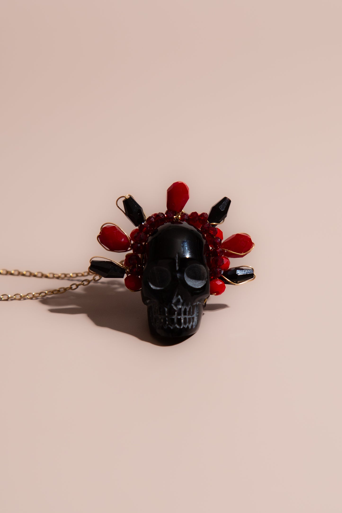 Obsidian Frida Skull Necklace