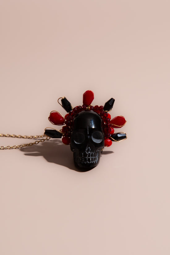 Obsidian Frida Skull Necklace