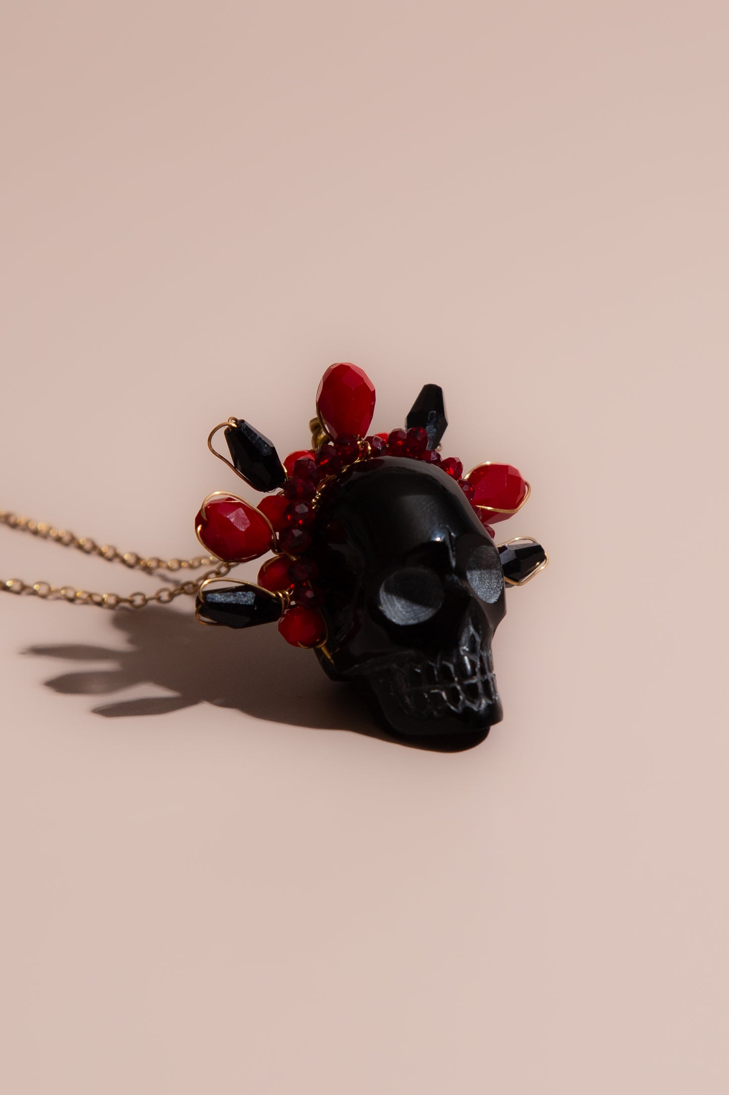 Obsidian Frida Skull Necklace