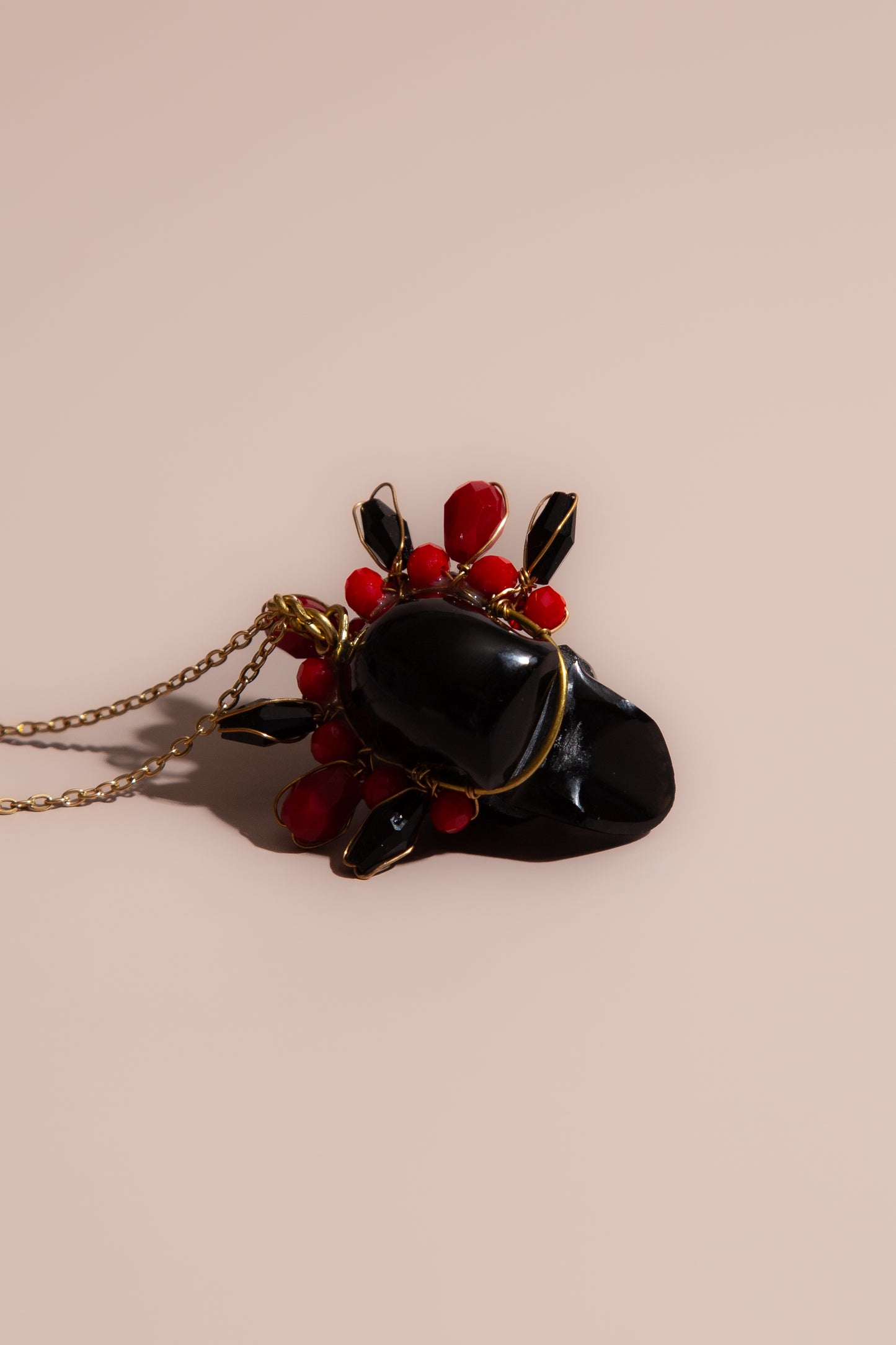 Obsidian Frida Skull Necklace
