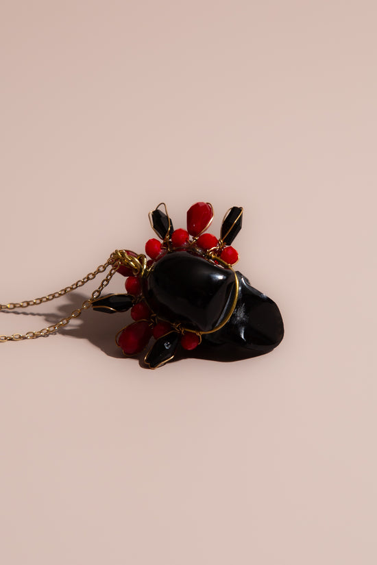 Obsidian Frida Skull Necklace