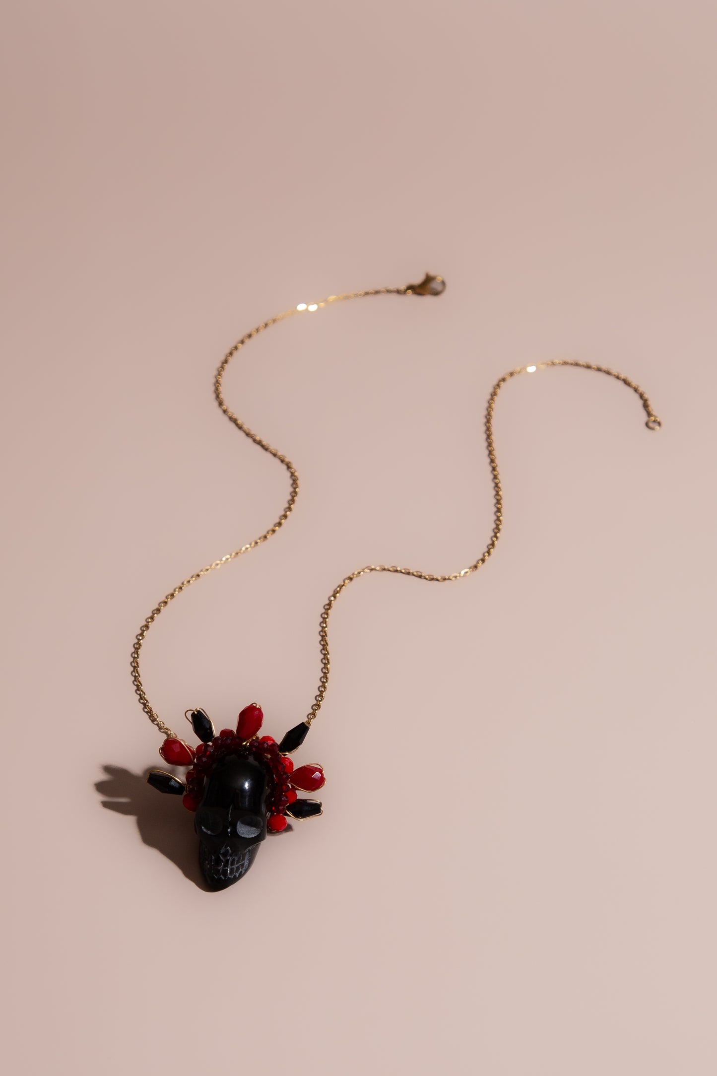 Obsidian Frida Skull Necklace