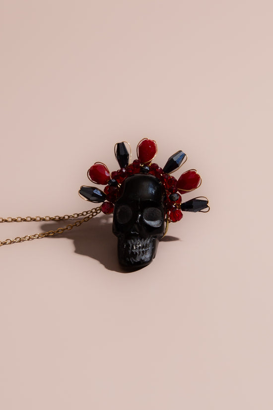 Obsidian Frida Skull Necklace