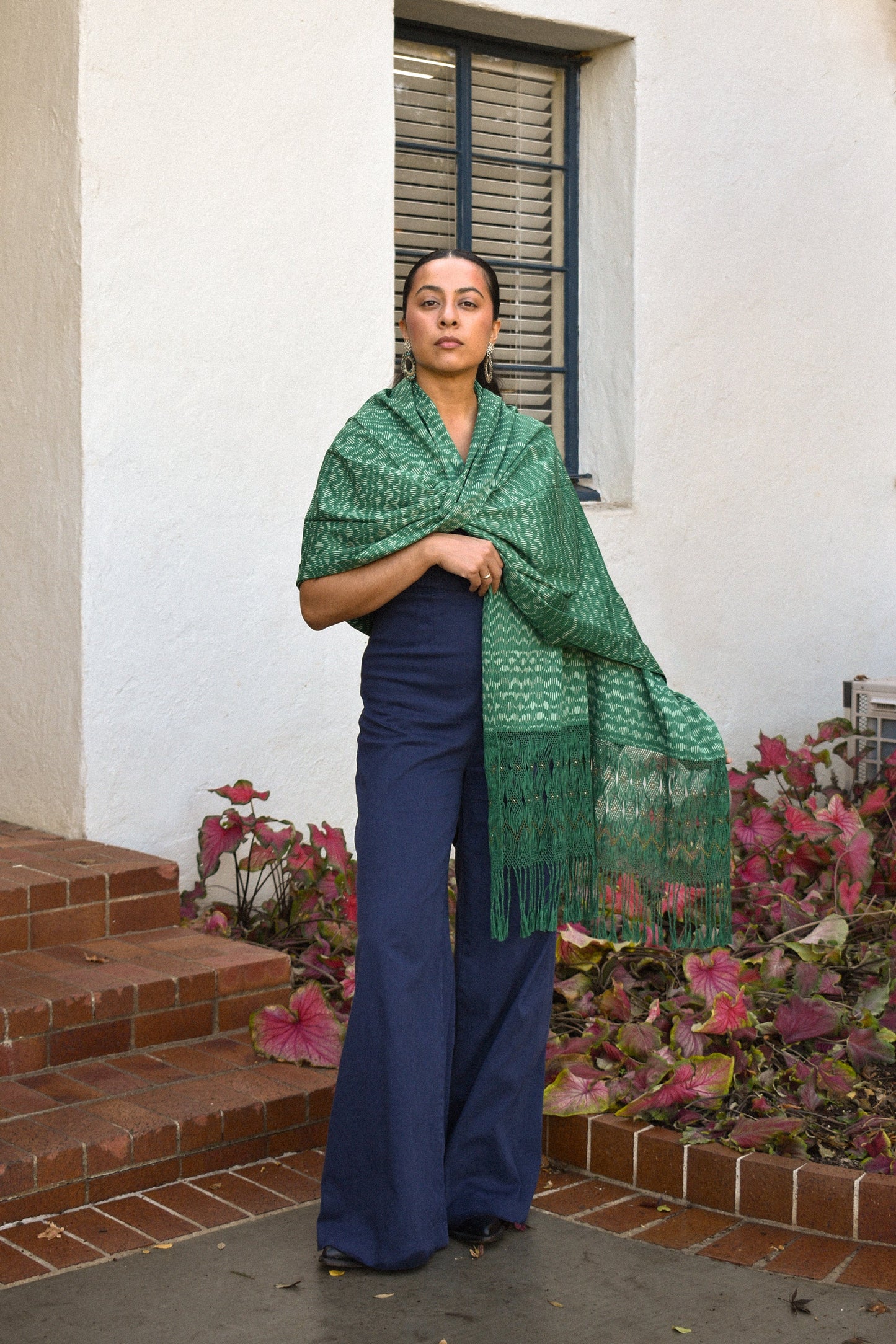 Beaded Large Rebozo - Green - Cadena Collective