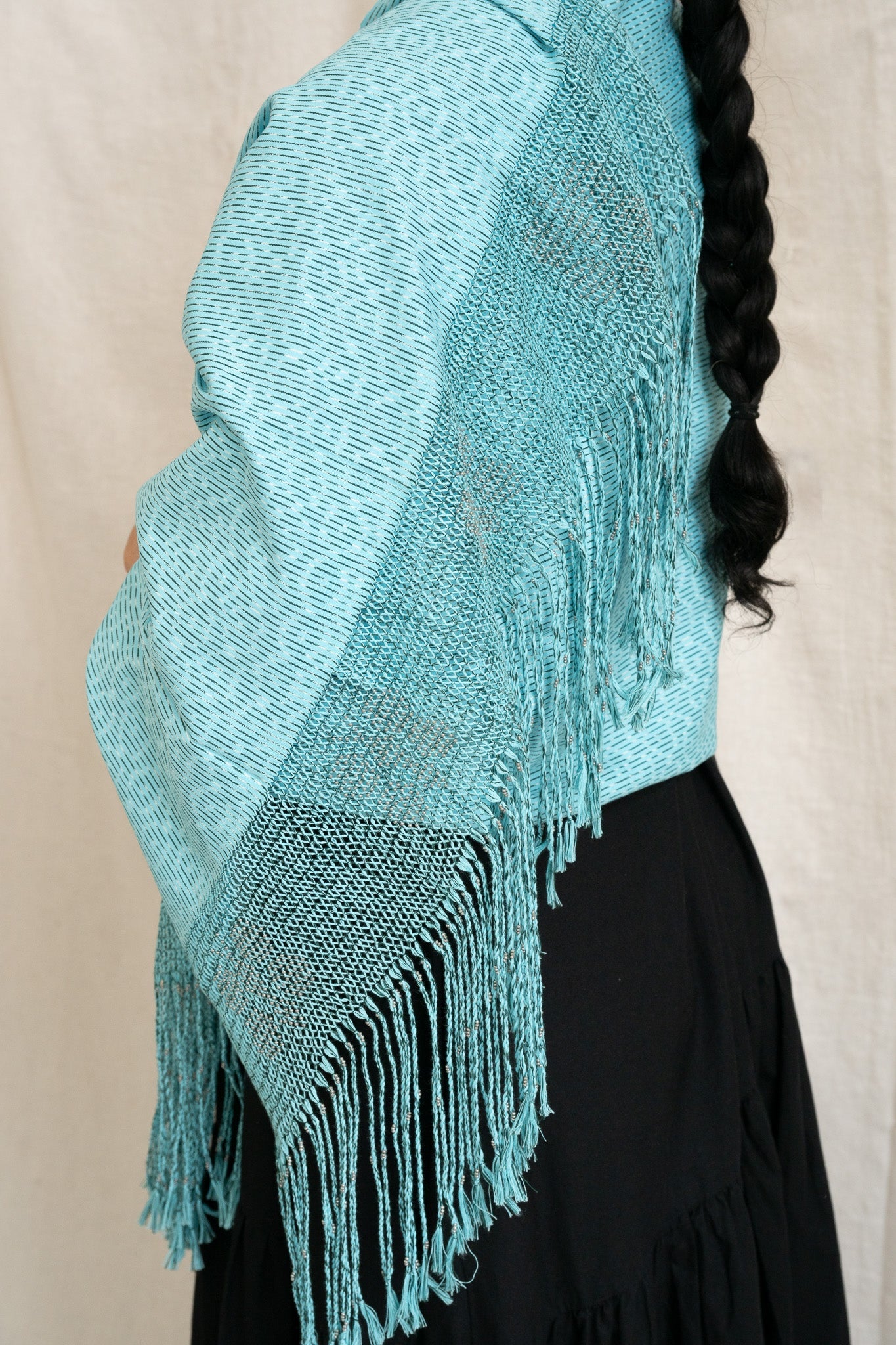 Beaded Rebozo - Blue - Cadena Collective