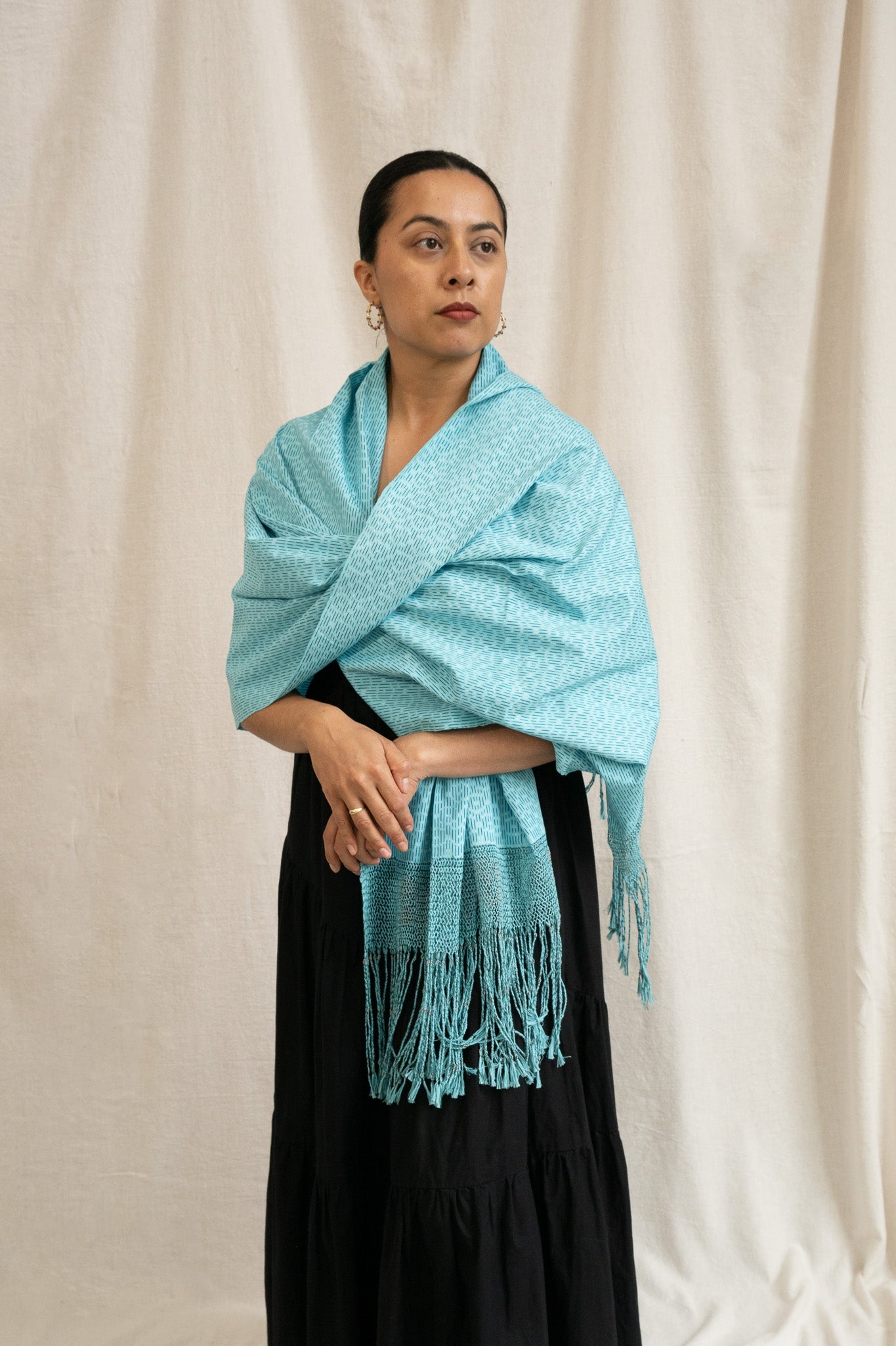 Beaded Rebozo - Blue - Cadena Collective