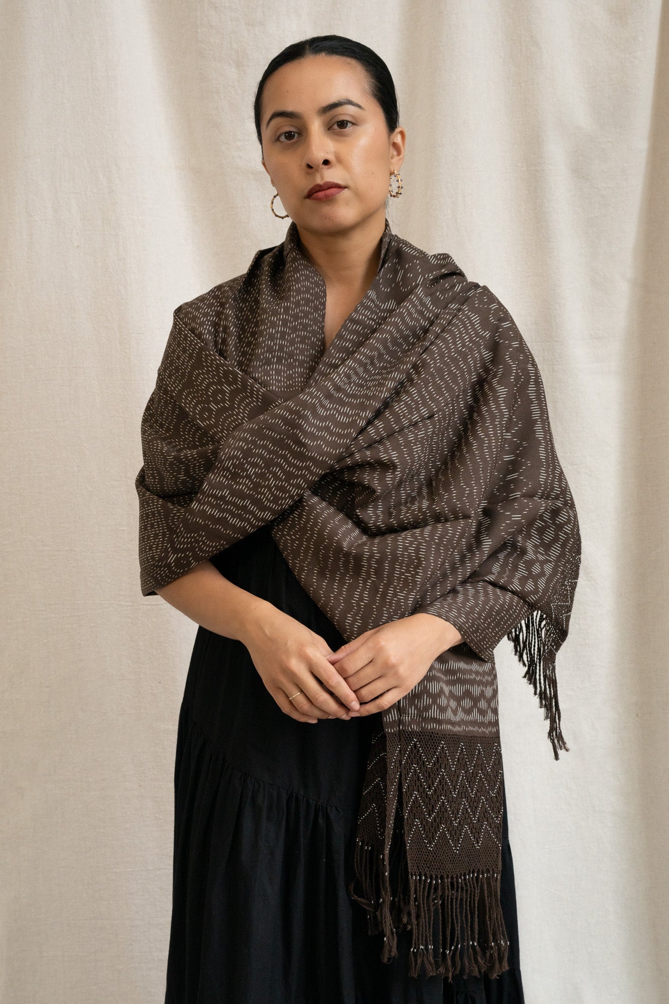 Beaded Rebozo - Brown - Cadena Collective