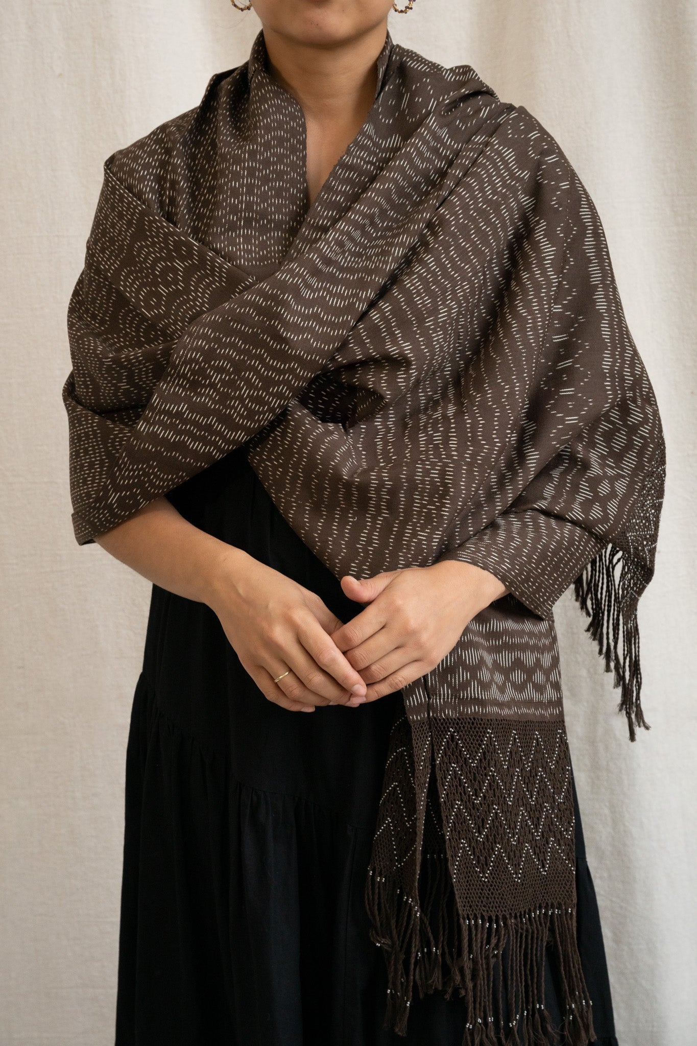Beaded Rebozo - Brown - Cadena Collective