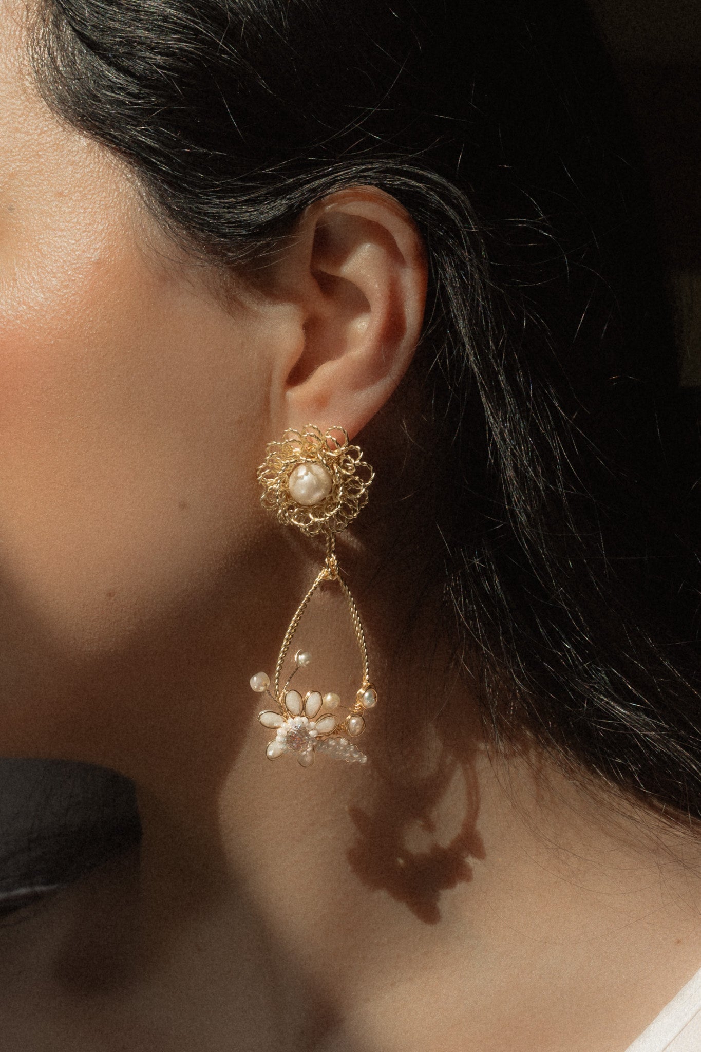 Camellia Pearl Drop Earrings - Cadena Collective