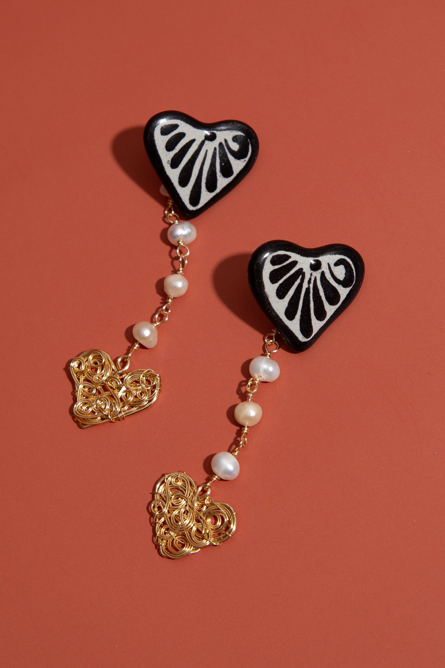 Corazón Talavera Drop Earrings - White - Cadena Collective