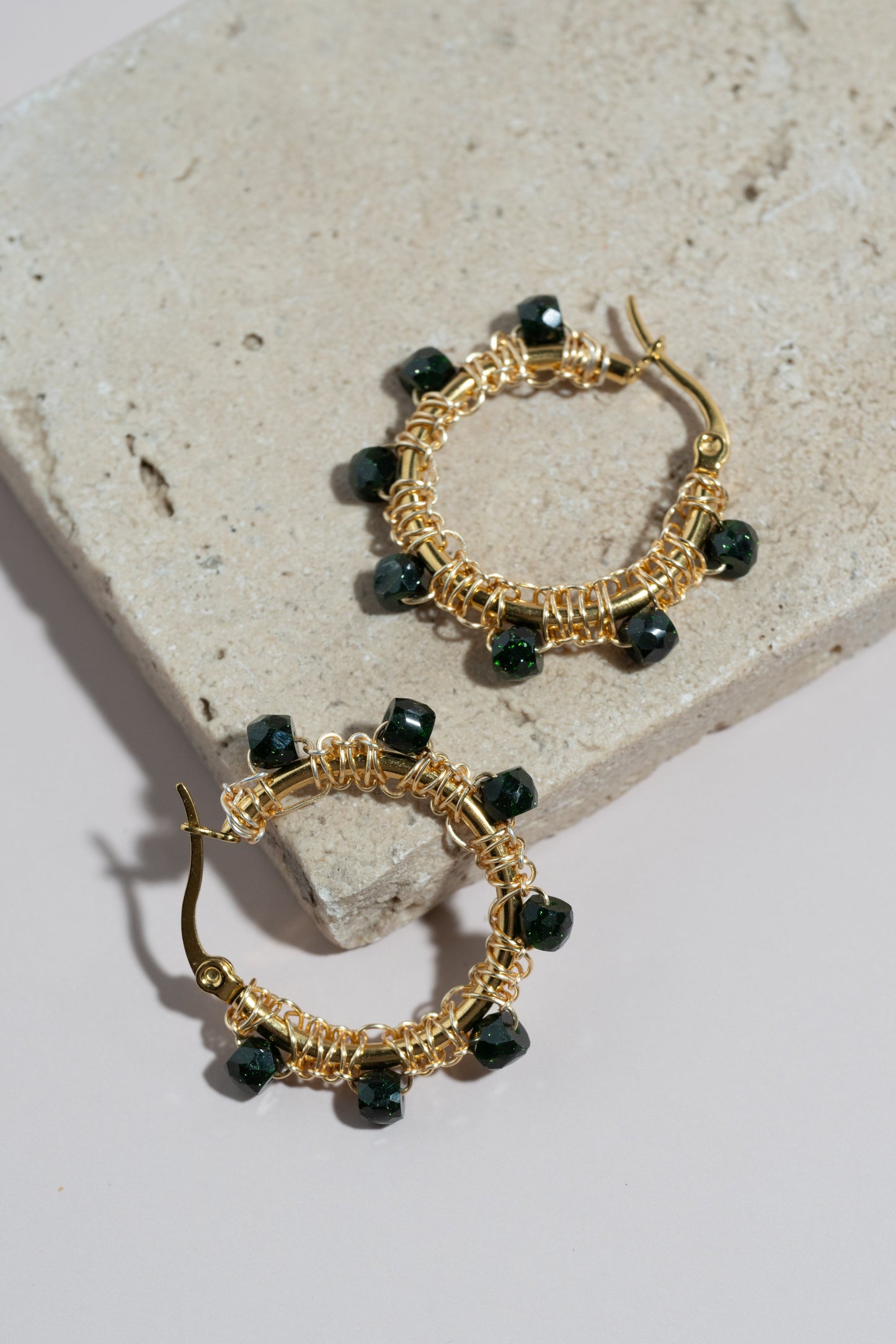 Emerald Hoop Earrings - Cadena Collective