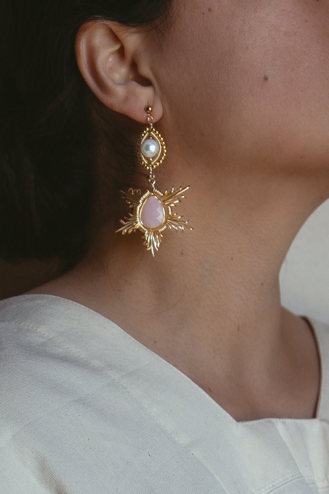 Emilia Drop Earrings - Pink - Cadena Collective
