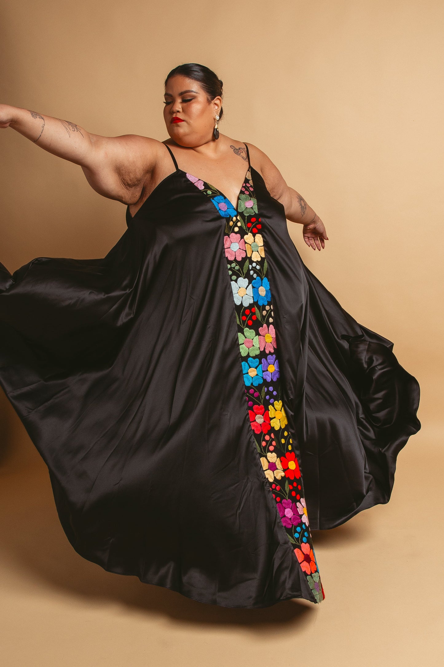 black floral silk dress Black Floral Dress - Sleeveless Satin Dress - Tulip Maxi Dress