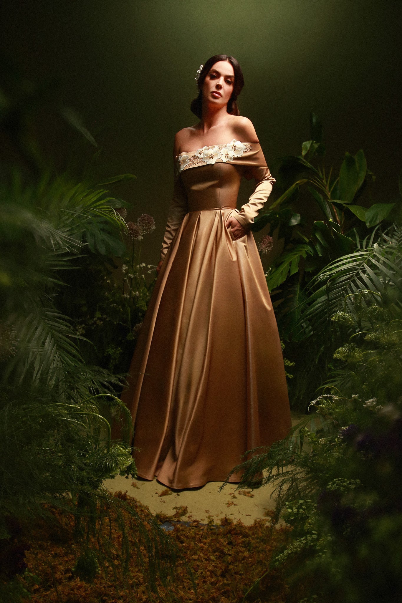 Golden Satin Wedding Dress | 50th Anniversary Gown Golden Satin Wedding Dress | 50th Anniversary Gown