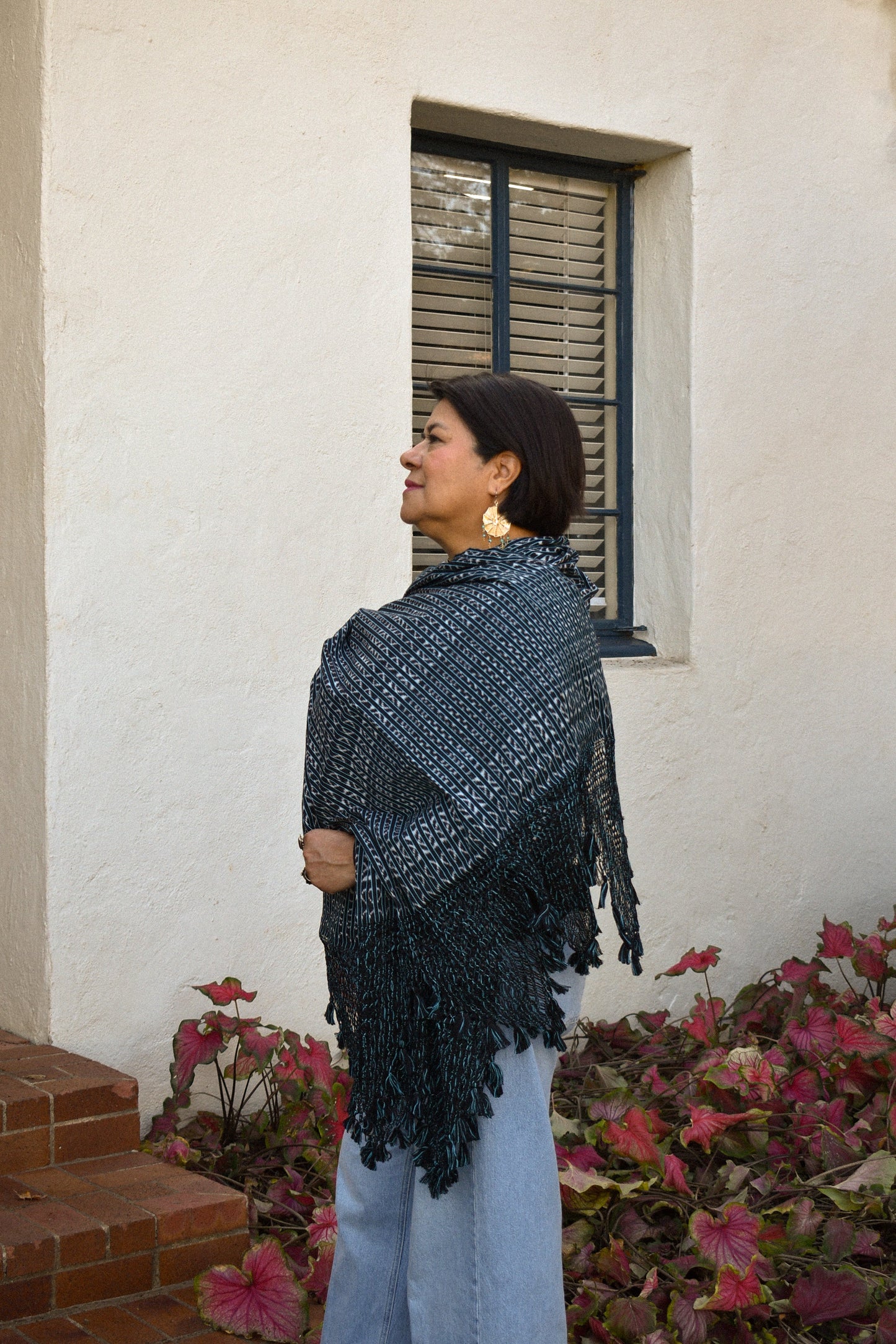 Large Rebozo - Black & Blue - Cadena Collective