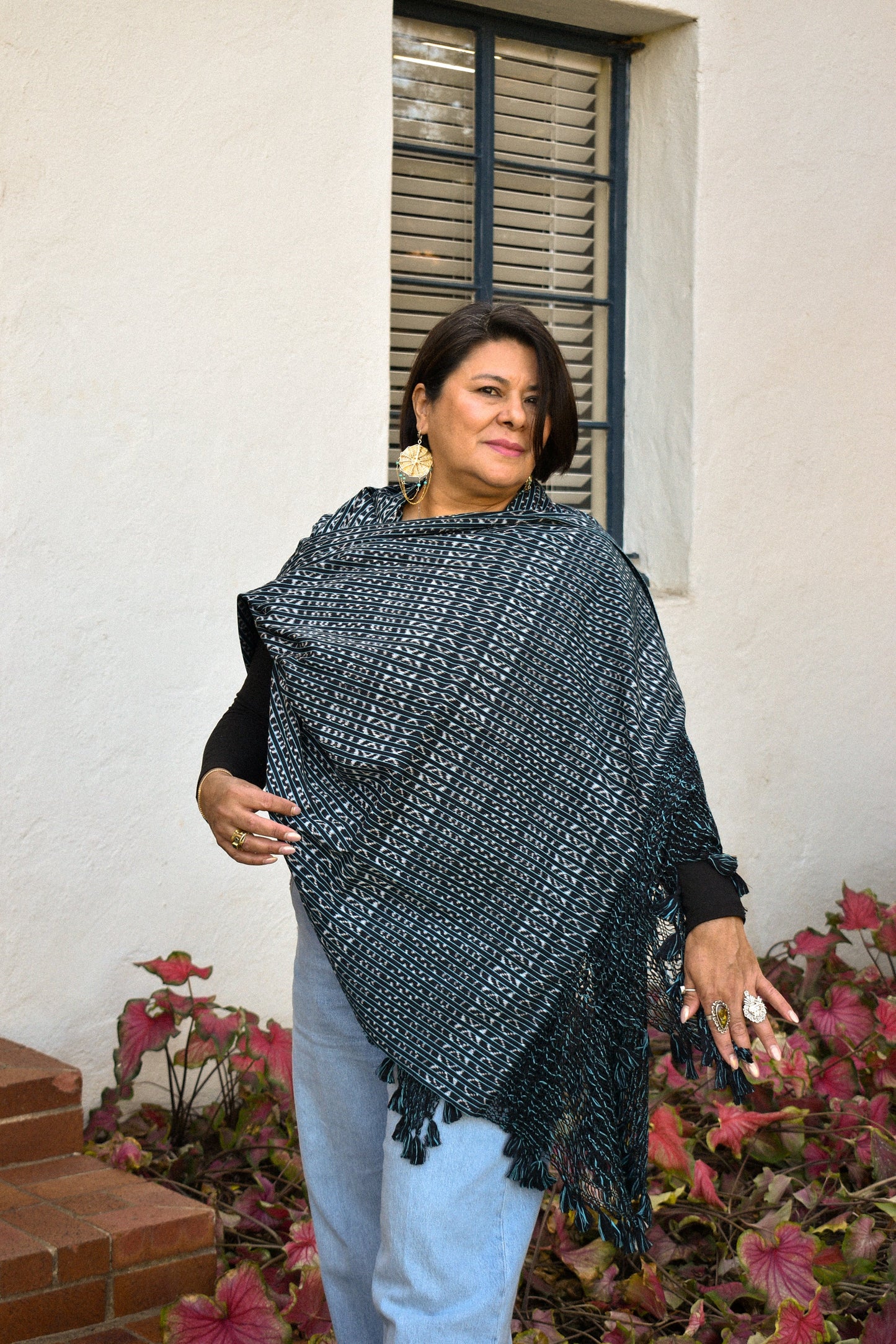 Large Rebozo - Black & Blue - Cadena Collective