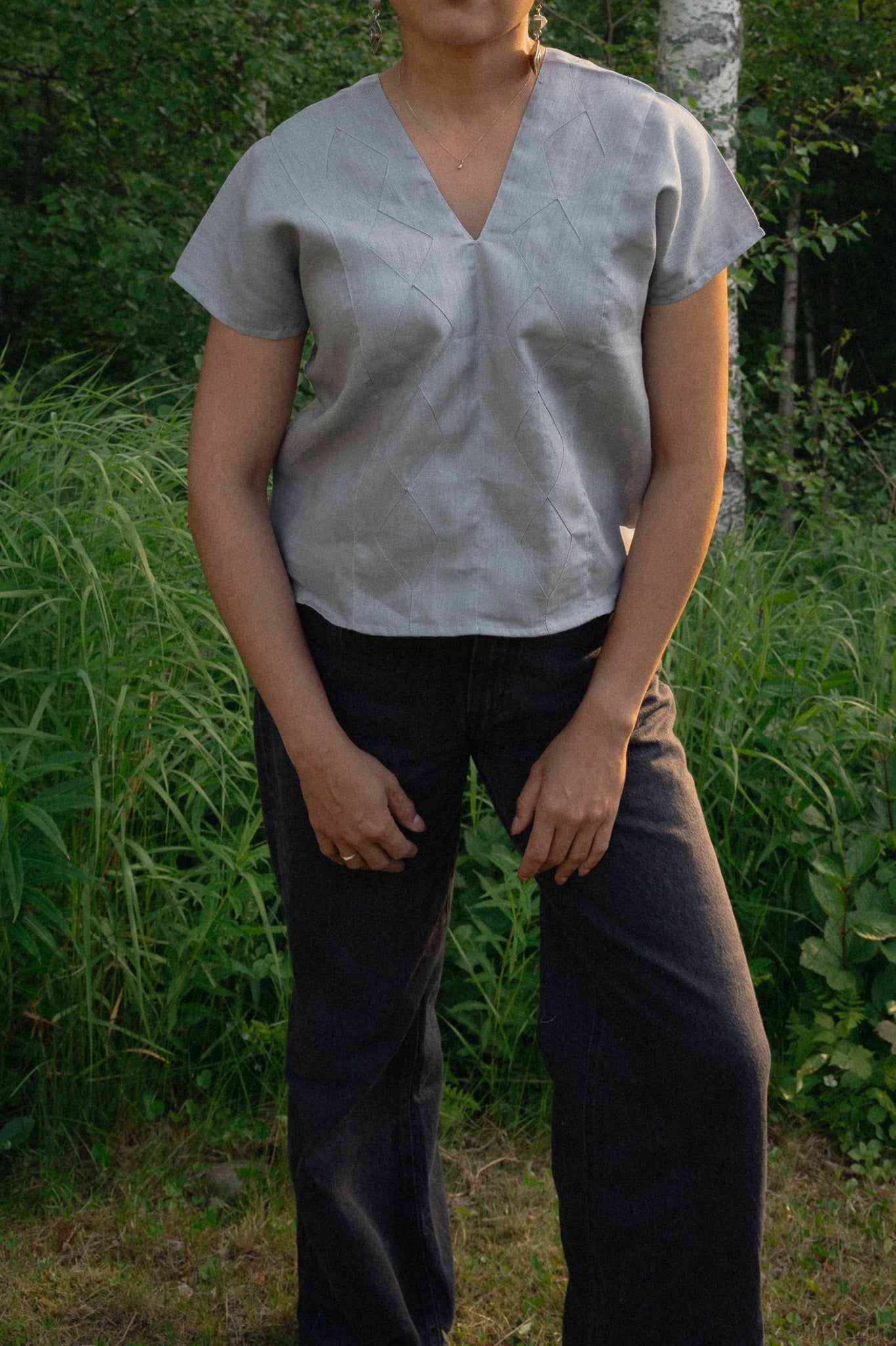 Linen Crop Huipil Betaza - Gray - Cadena Collective