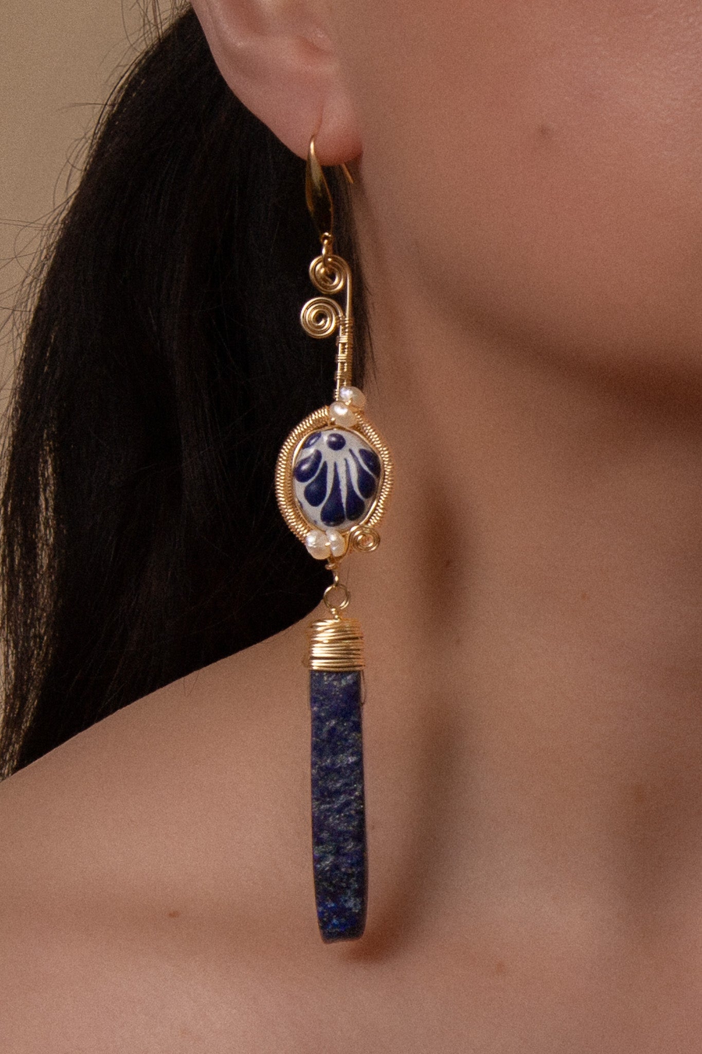 Talavera Stone Earrings - Blue - Cadena Collective