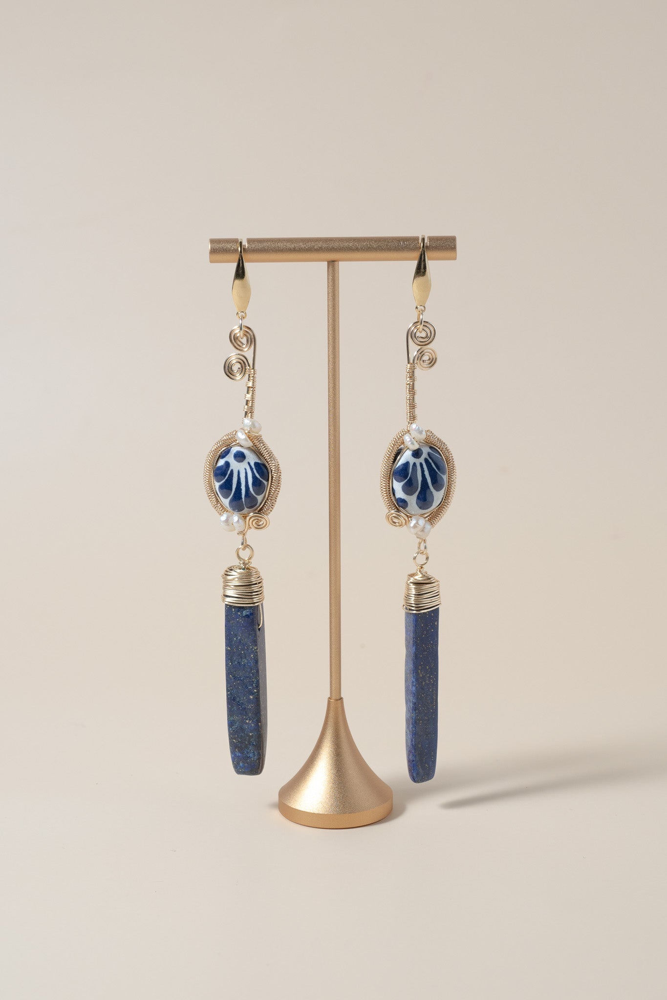 Talavera Stone Earrings - Blue - Cadena Collective