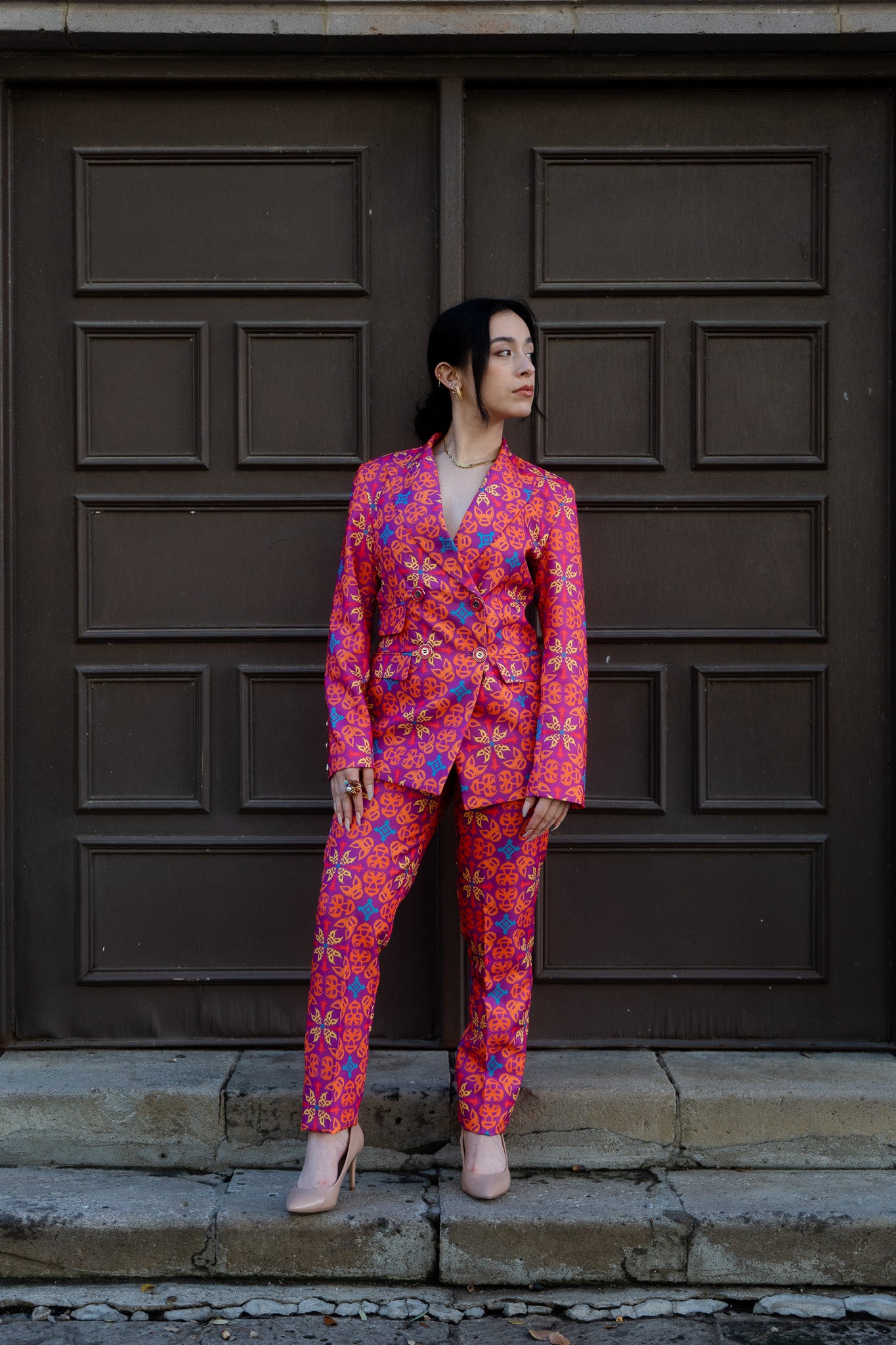 Quadrilateral Double-Breasted Suit Blazer