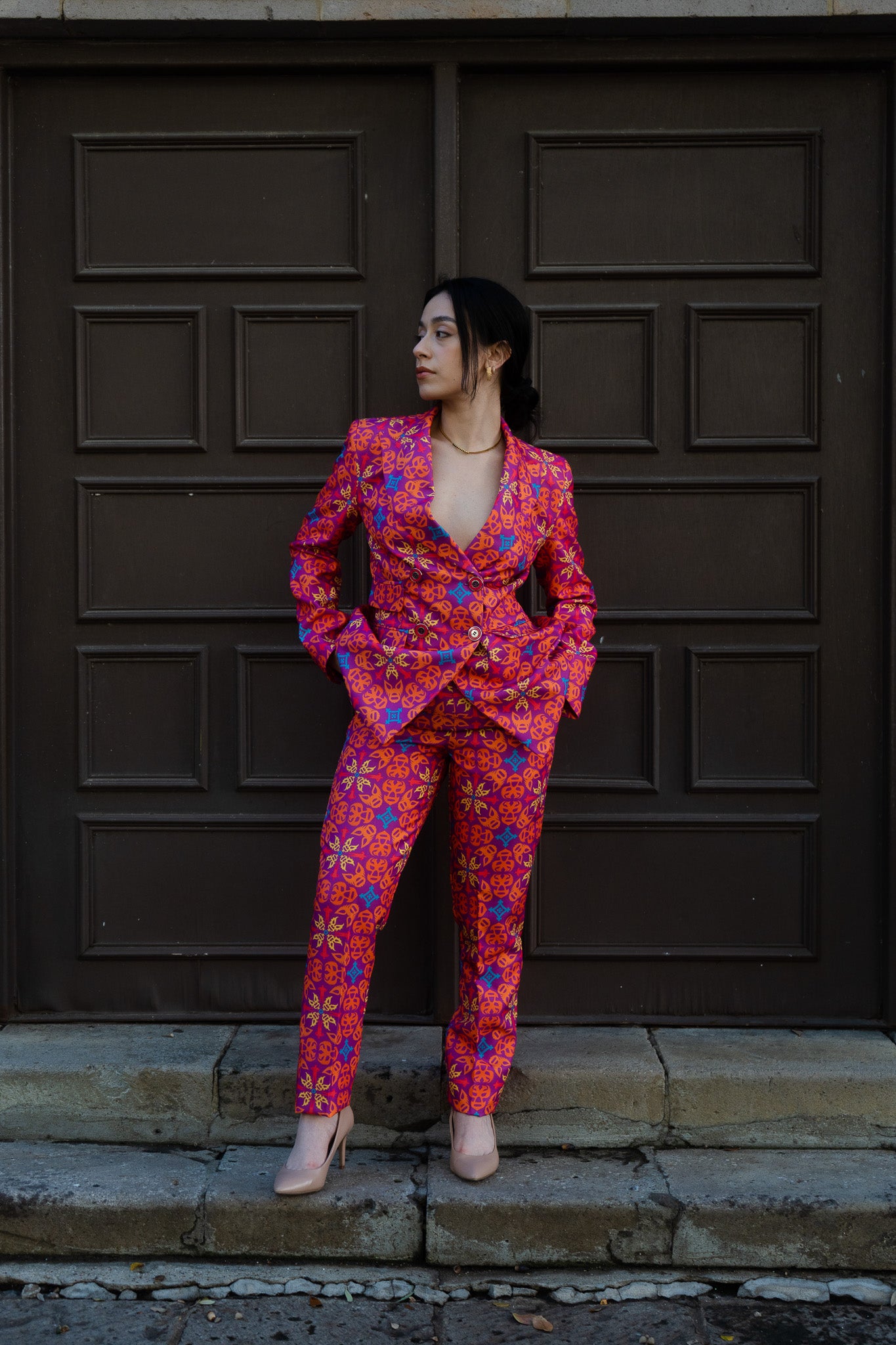 Quadrilateral Double-Breasted Suit Blazer