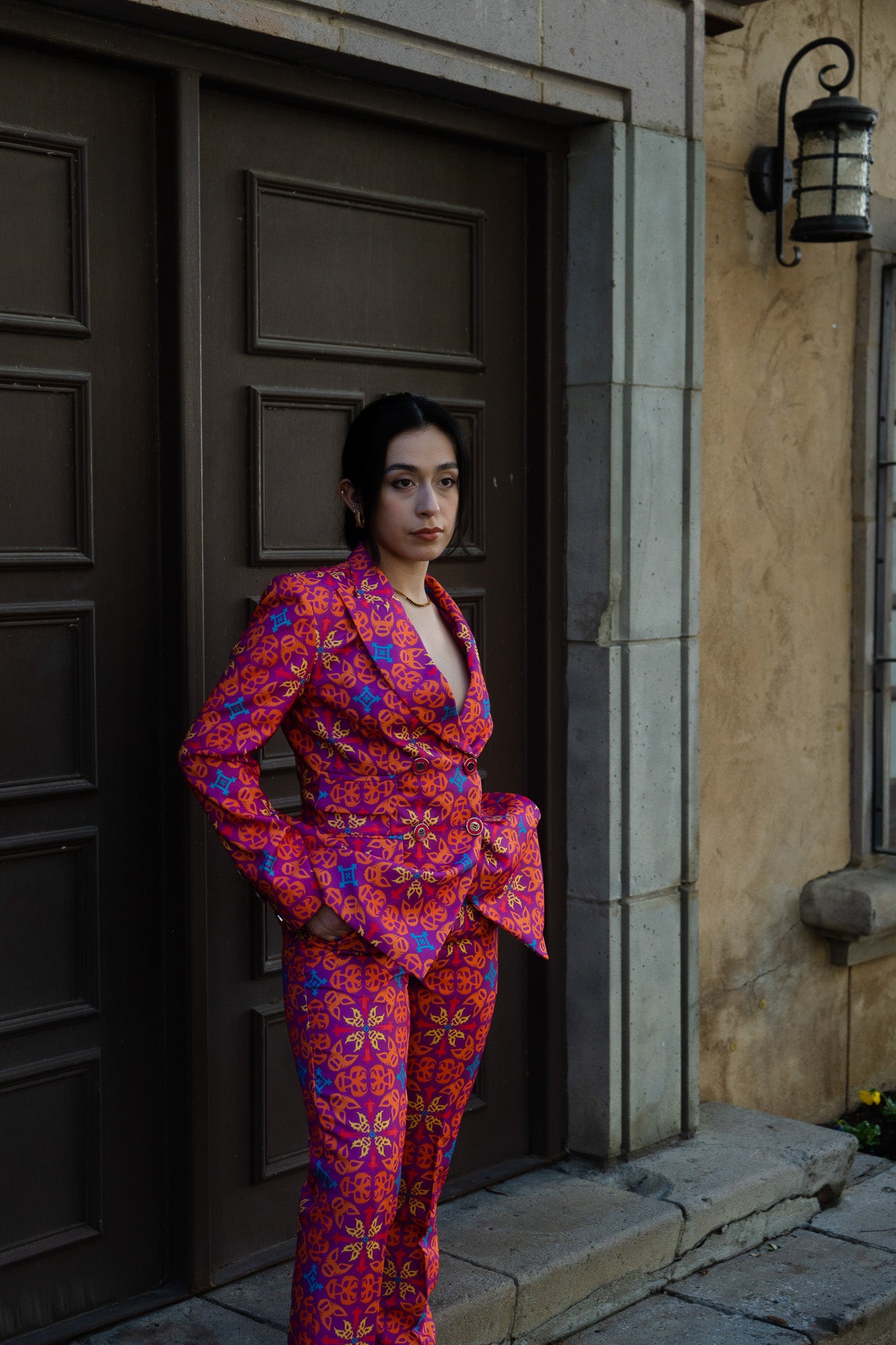Quadrilateral Double-Breasted Suit Blazer