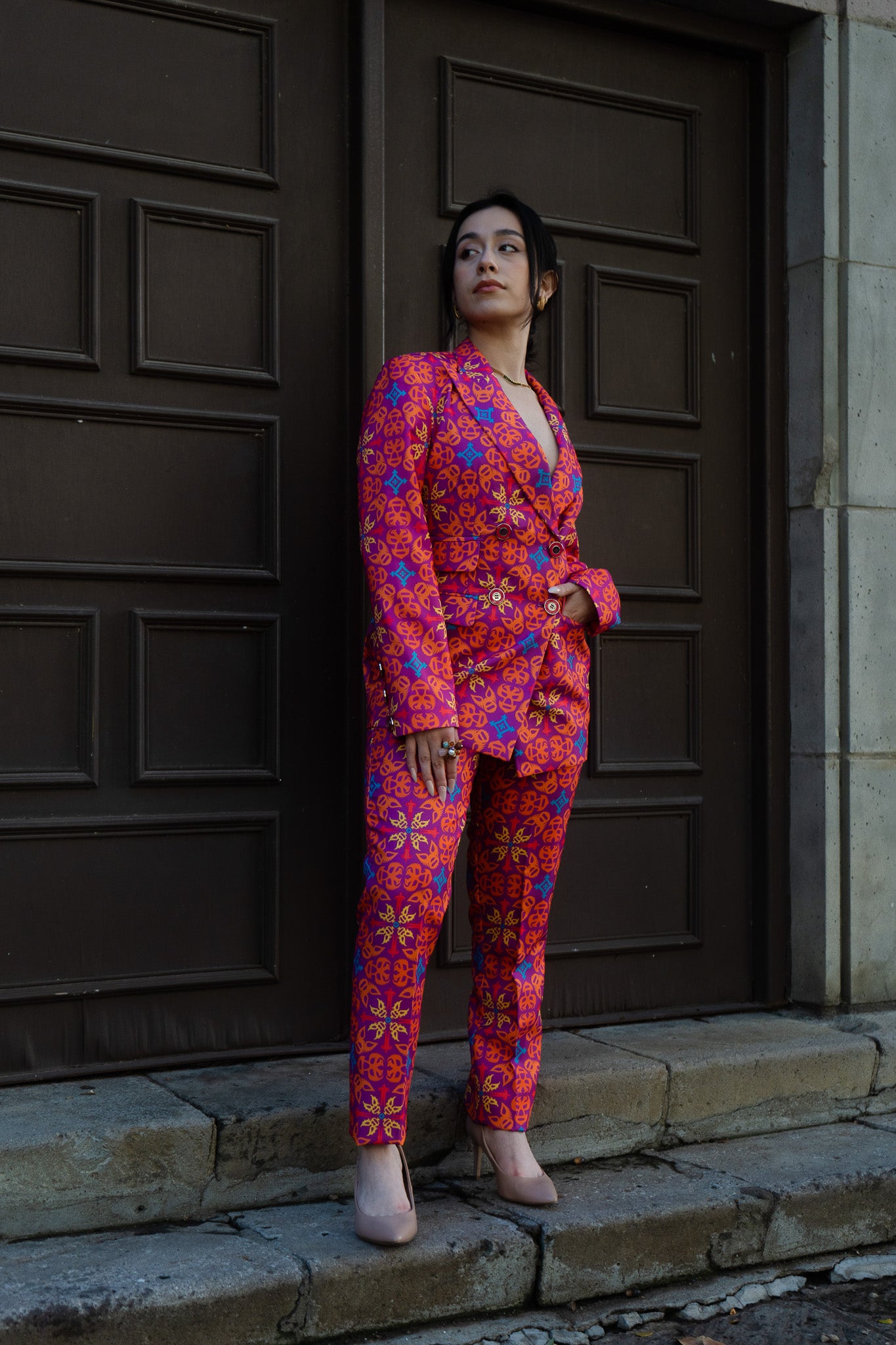 Quadrilateral Double-Breasted Suit Blazer