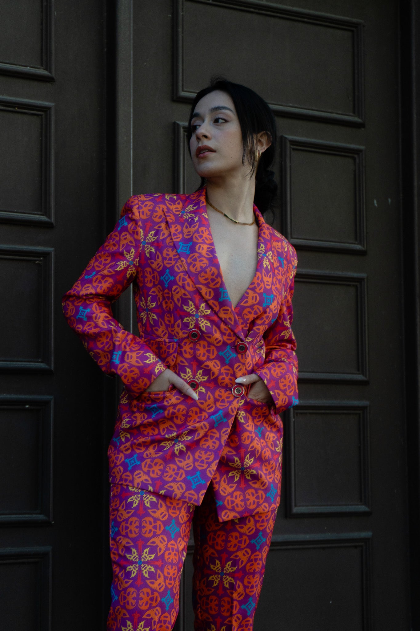 Quadrilateral Double-Breasted Suit Blazer