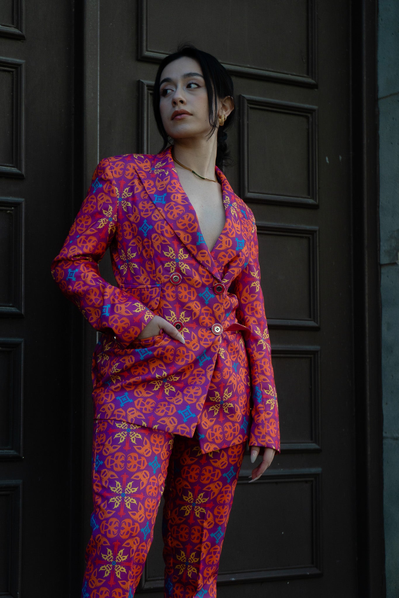 Quadrilateral Double-Breasted Suit Blazer