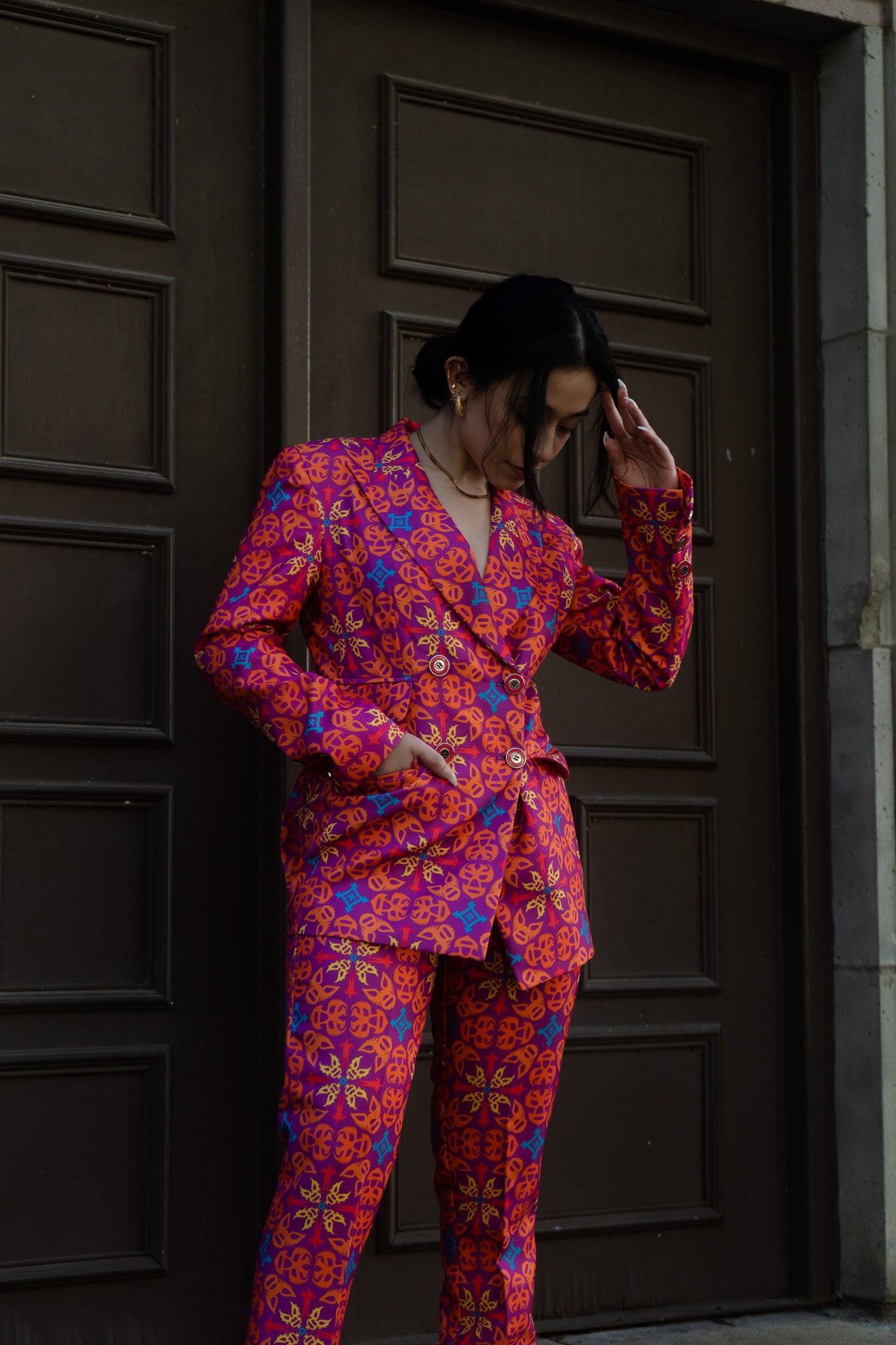 Quadrilateral Double-Breasted Suit Blazer