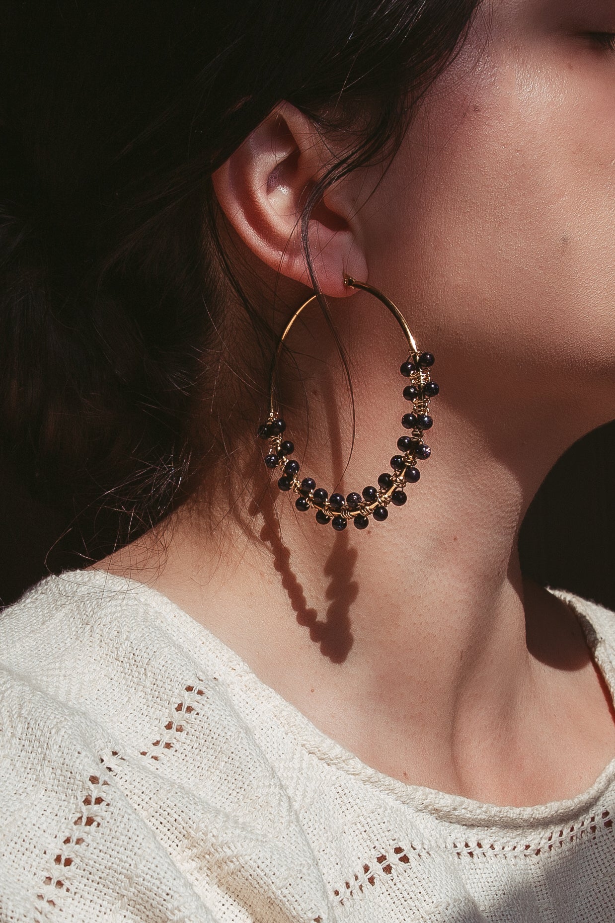 Irina - Gold Beaded Hoop Earrings