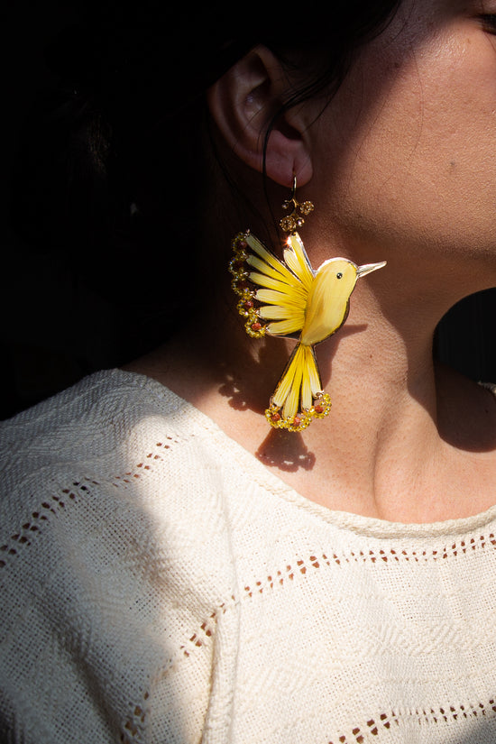 Yellow Colibrí Drop Earrings